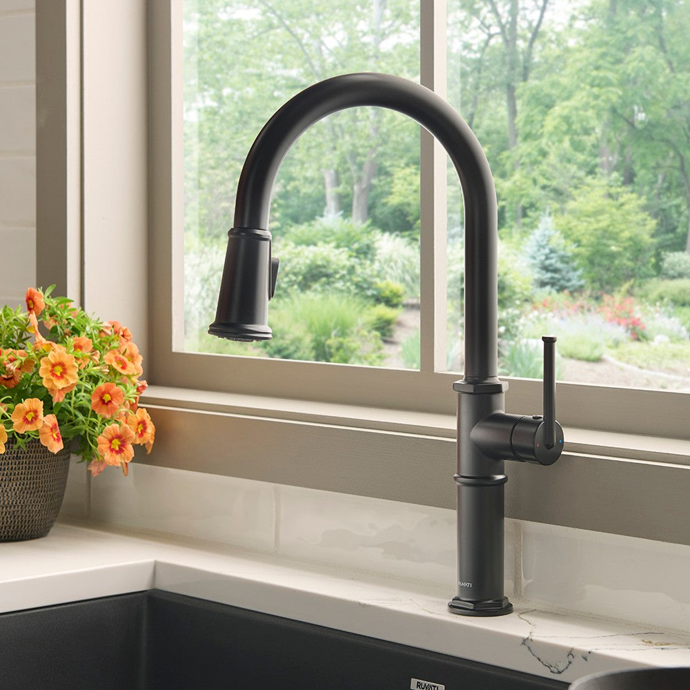 Ruvati Idris Pull Down Kitchen Faucet, Matte Black, Single Lever, RVF1239MB
