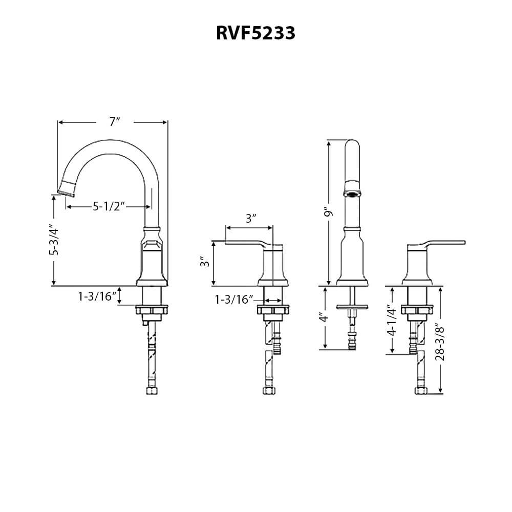 Ruvati Arti Widespread Bathroom Faucet, Brushed Nickel, Lever, RVF5233BN Product Image