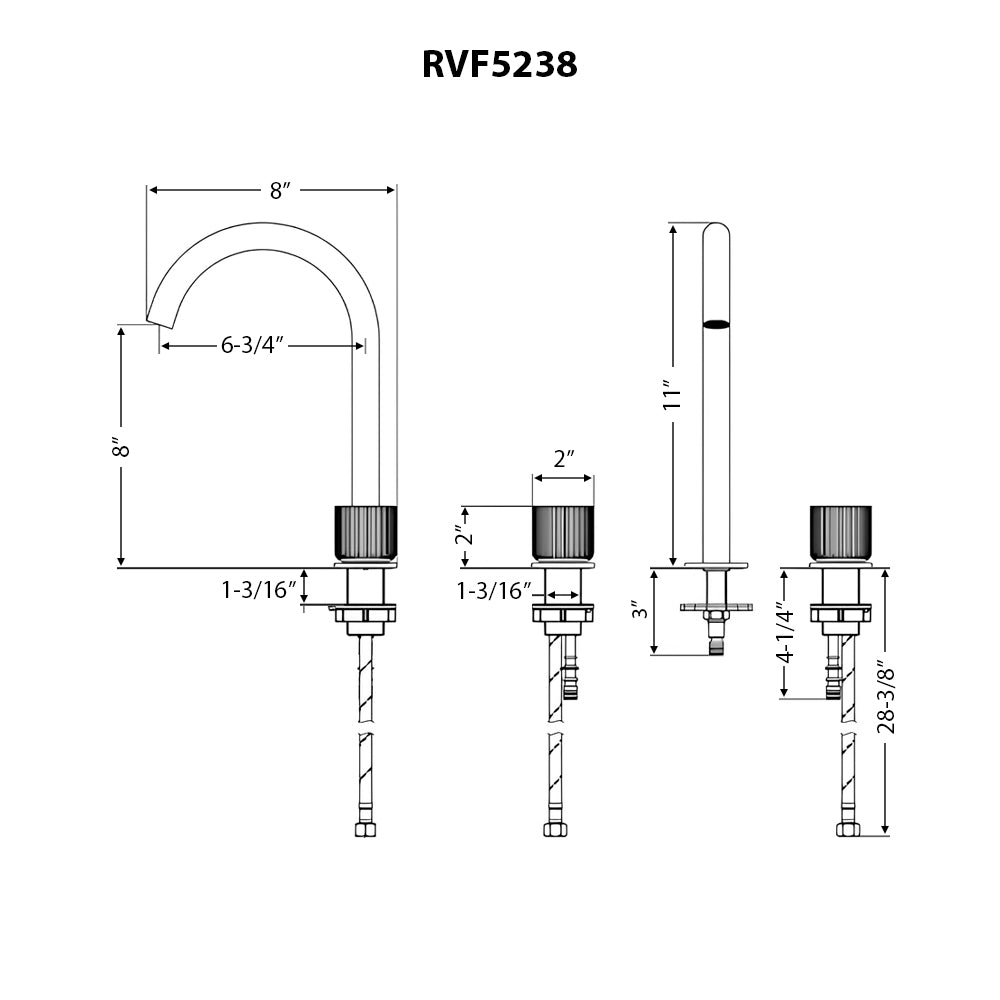 Ruvati Fabio Widespread Bathroom Faucet, Brushed Gold, Knob, RVF5238SG Product Image