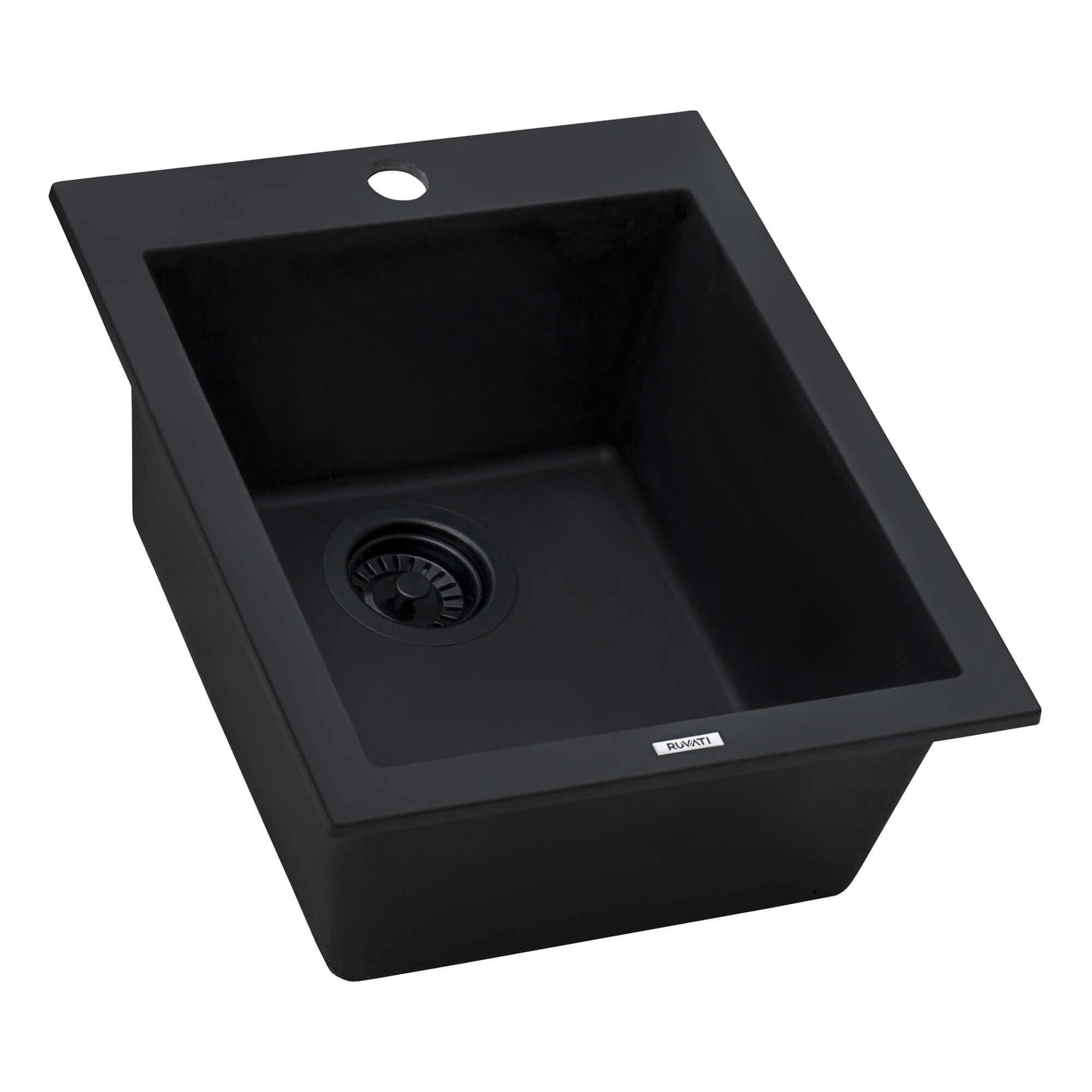 Alternate Image for Ruvati epiGranite 16" Drop-in Topmount Granite Composite Bar/Prep Sink, Midnight Black, RVG1016BK
