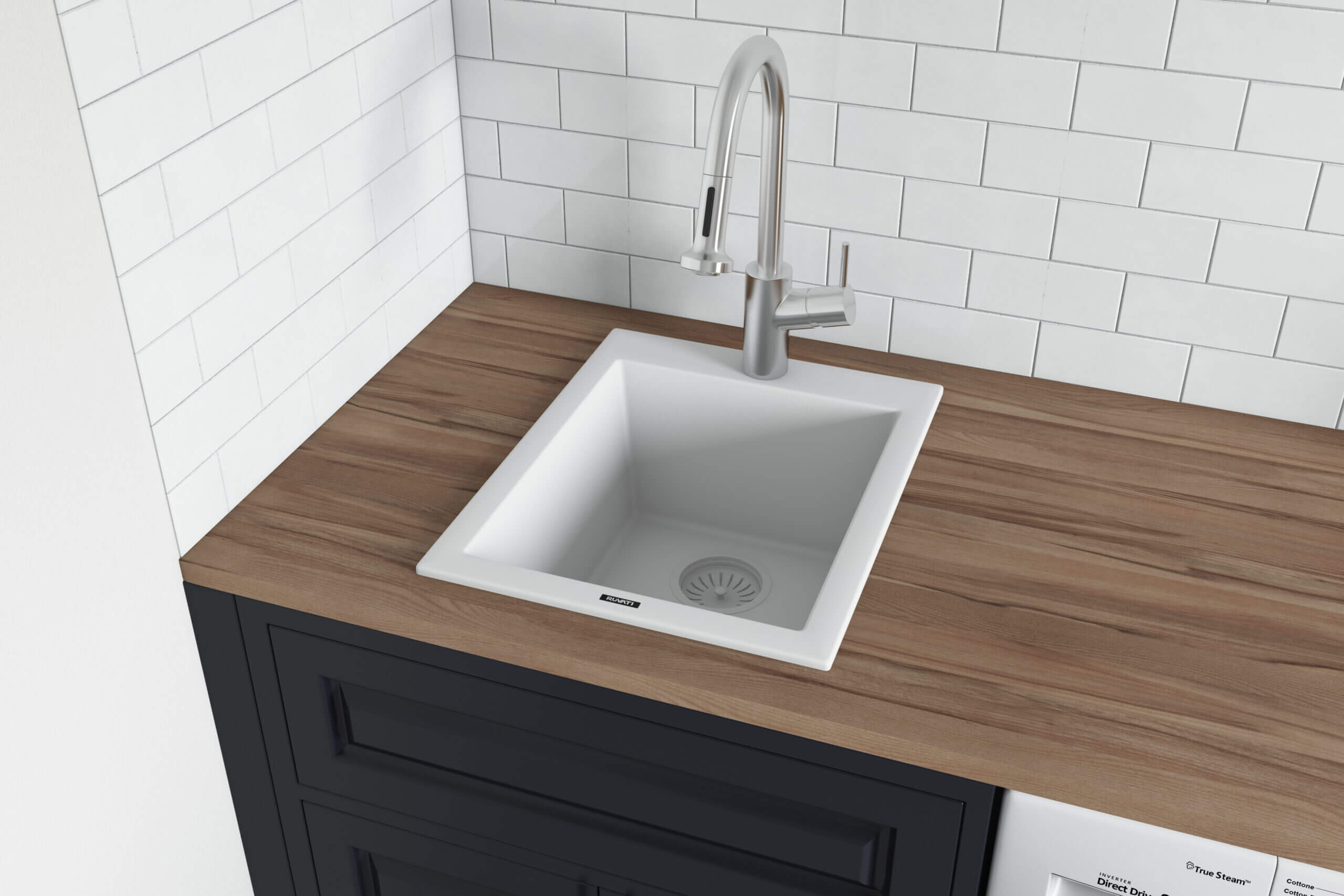 Alternate Image for Ruvati epiGranite 16" Drop-in Topmount Granite Composite Bar/Prep Sink, Arctic White, RVG1016WH