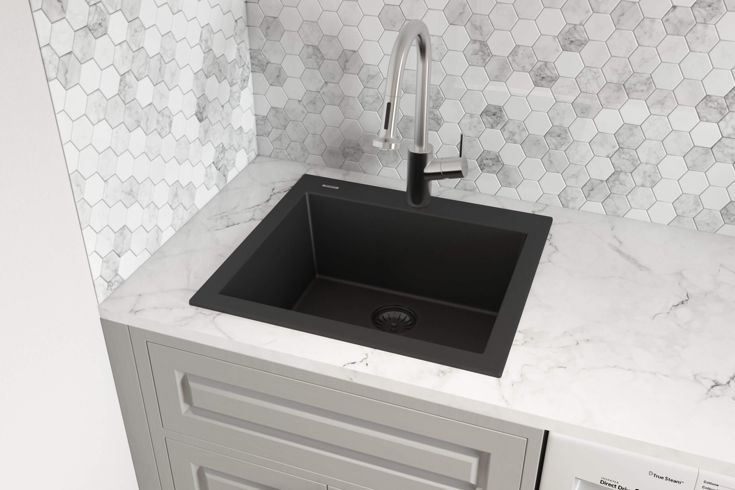 Alternate Image for Ruvati epiGranite 22" Drop-in Topmount Granite Composite Bar/Prep Sink, Midnight Black, RVG1022BK