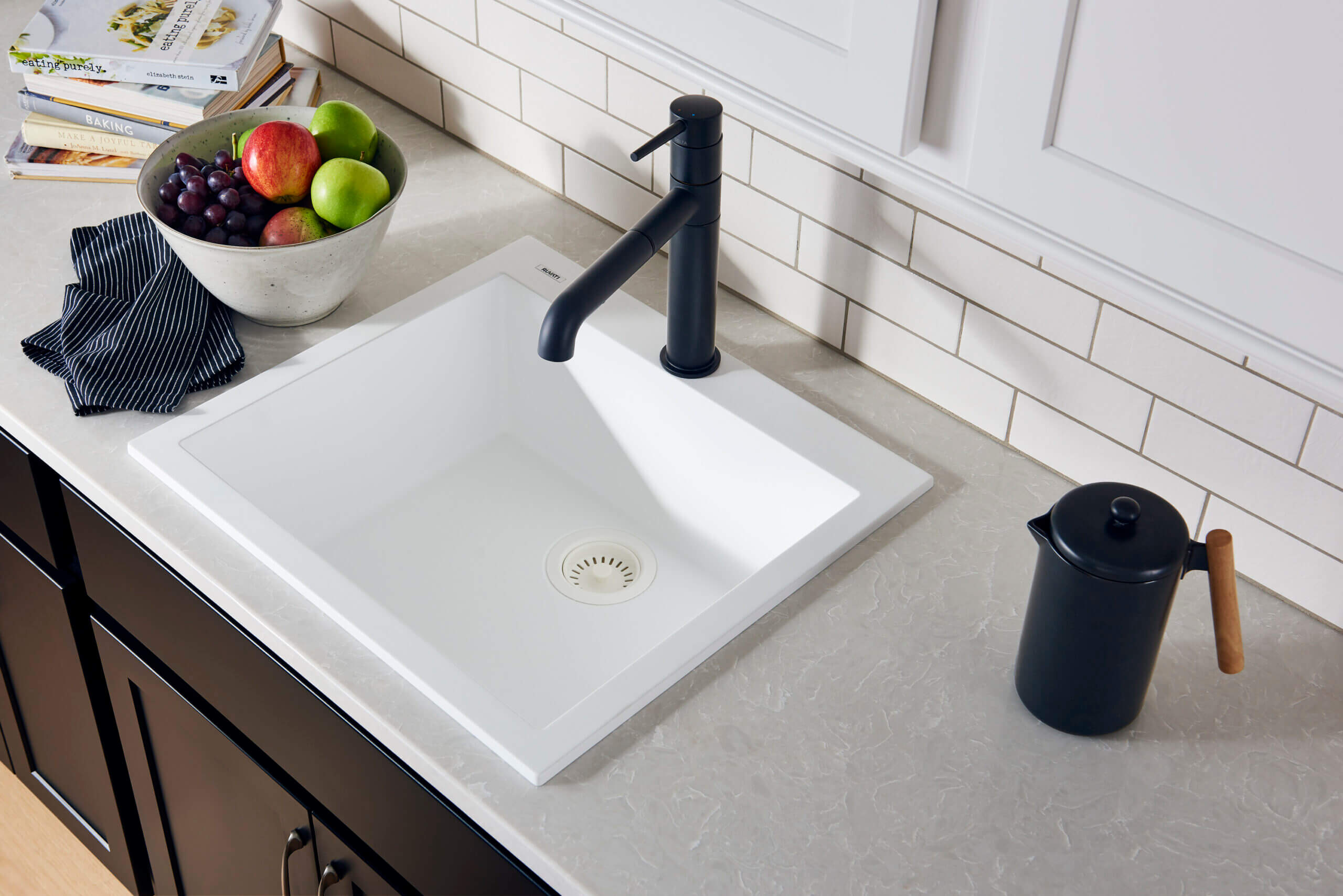 Alternate Image for Ruvati epiGranite 22" Drop-in Topmount Granite Composite Bar/Prep Sink, Arctic White, RVG1022WH