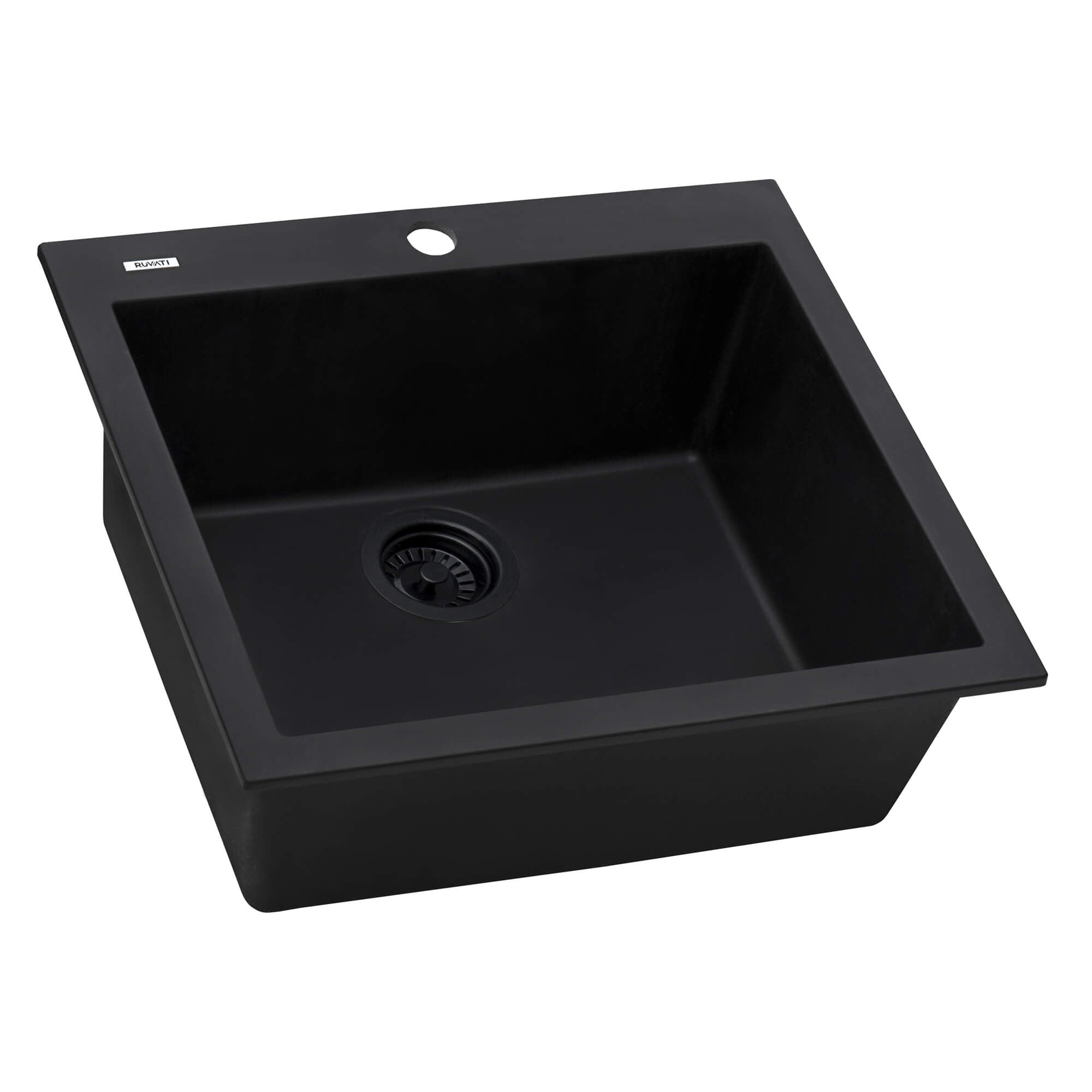 Alternative View of Ruvati epiGranite 24" Drop-in Topmount Granite Composite Kitchen Sink, Midnight Black, RVG1023BK