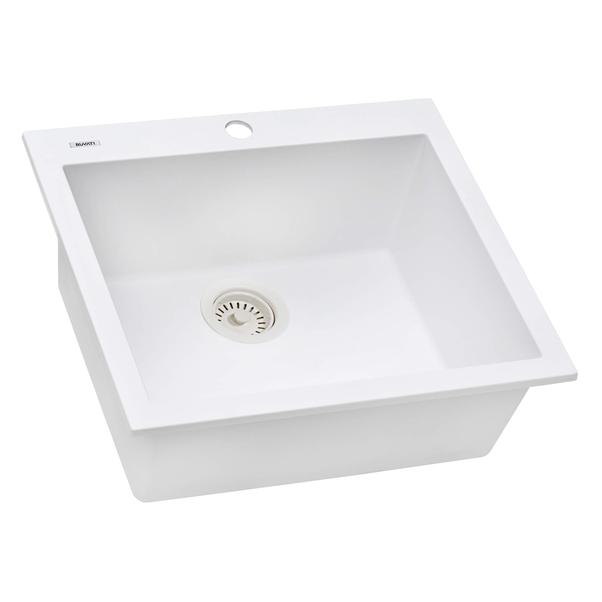 Alternate Image for Ruvati epiGranite 24" Drop-in Topmount Granite Composite Kitchen Sink, Arctic White, RVG1023WH
