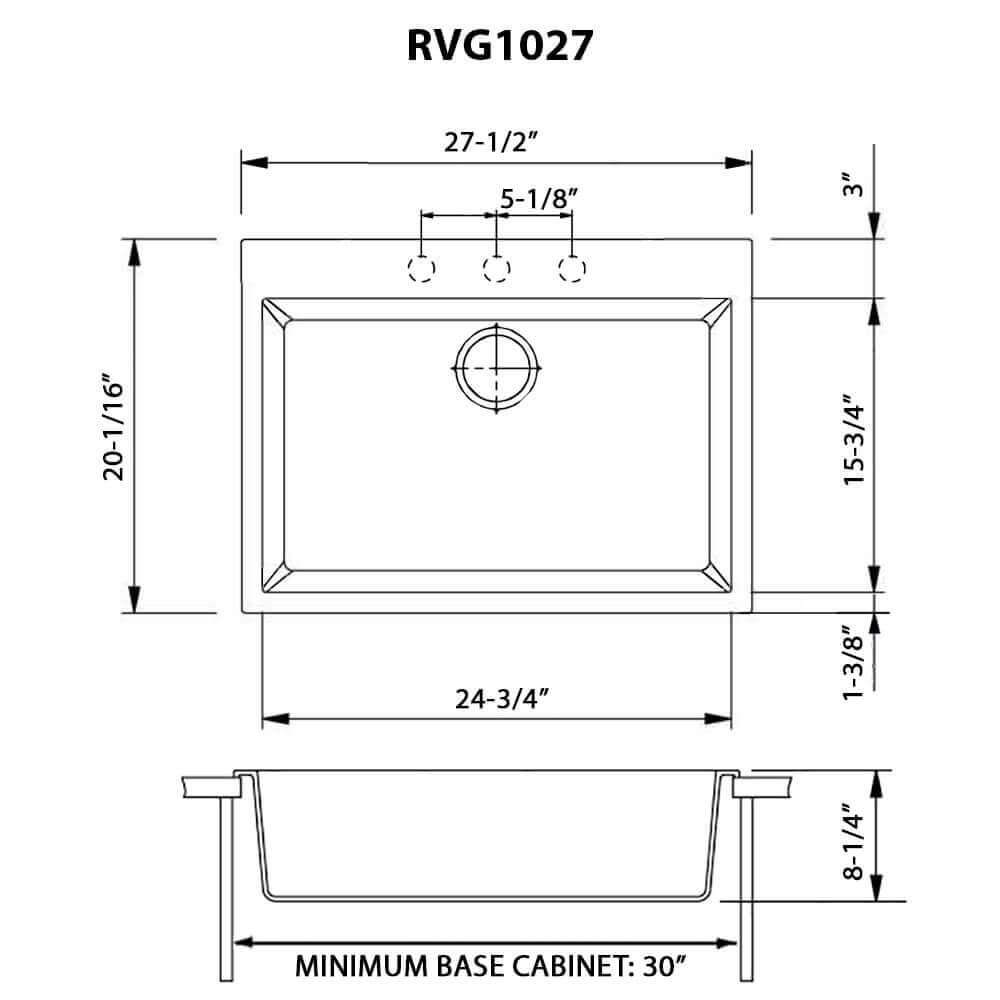 Alternate Image for Ruvati 27" Drop-in Topmount Granite Composite Kitchen Sink, Midnight Black, RVG1027BK