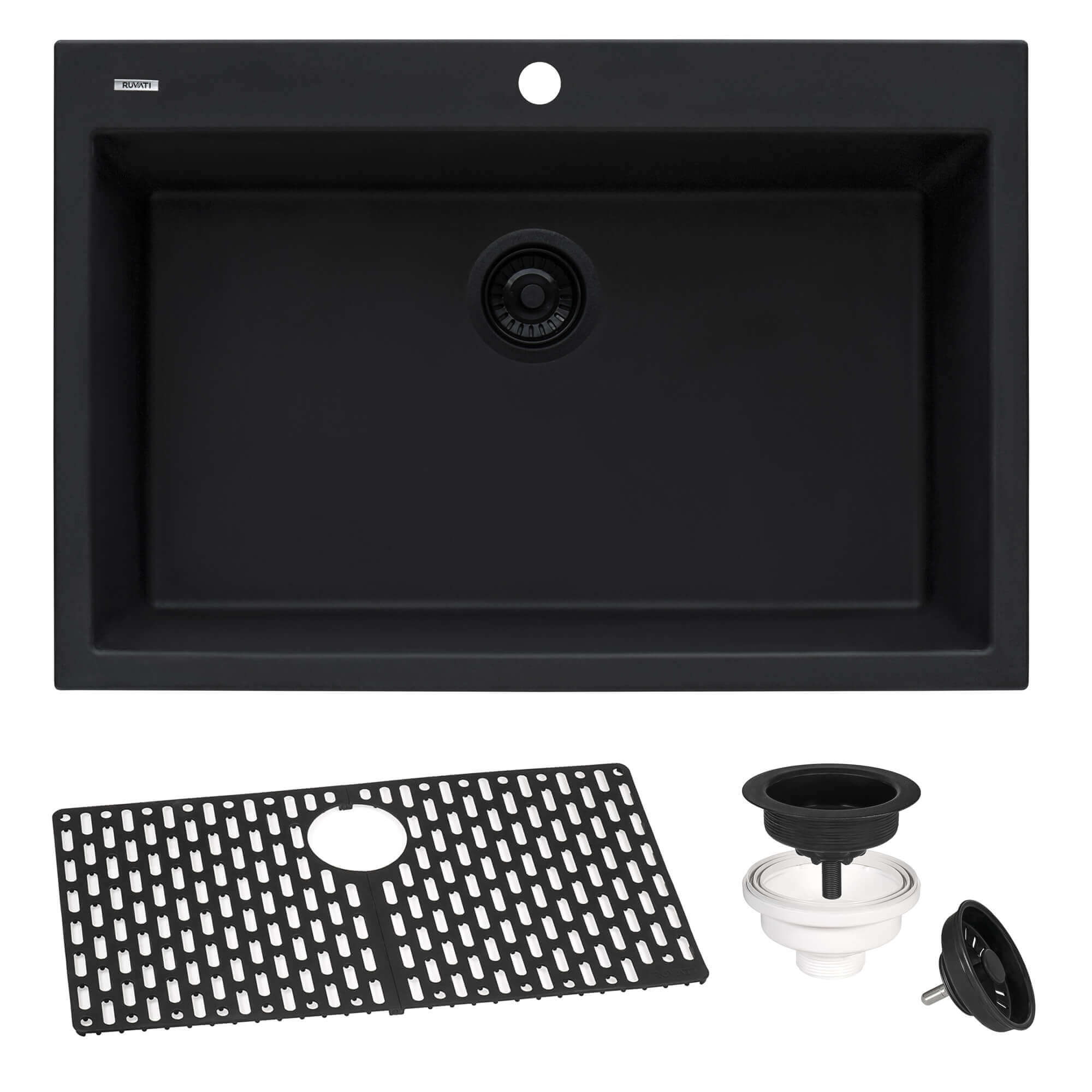 Alternate Image for Ruvati 27" Drop-in Topmount Granite Composite Kitchen Sink, Midnight Black, RVG1027BK