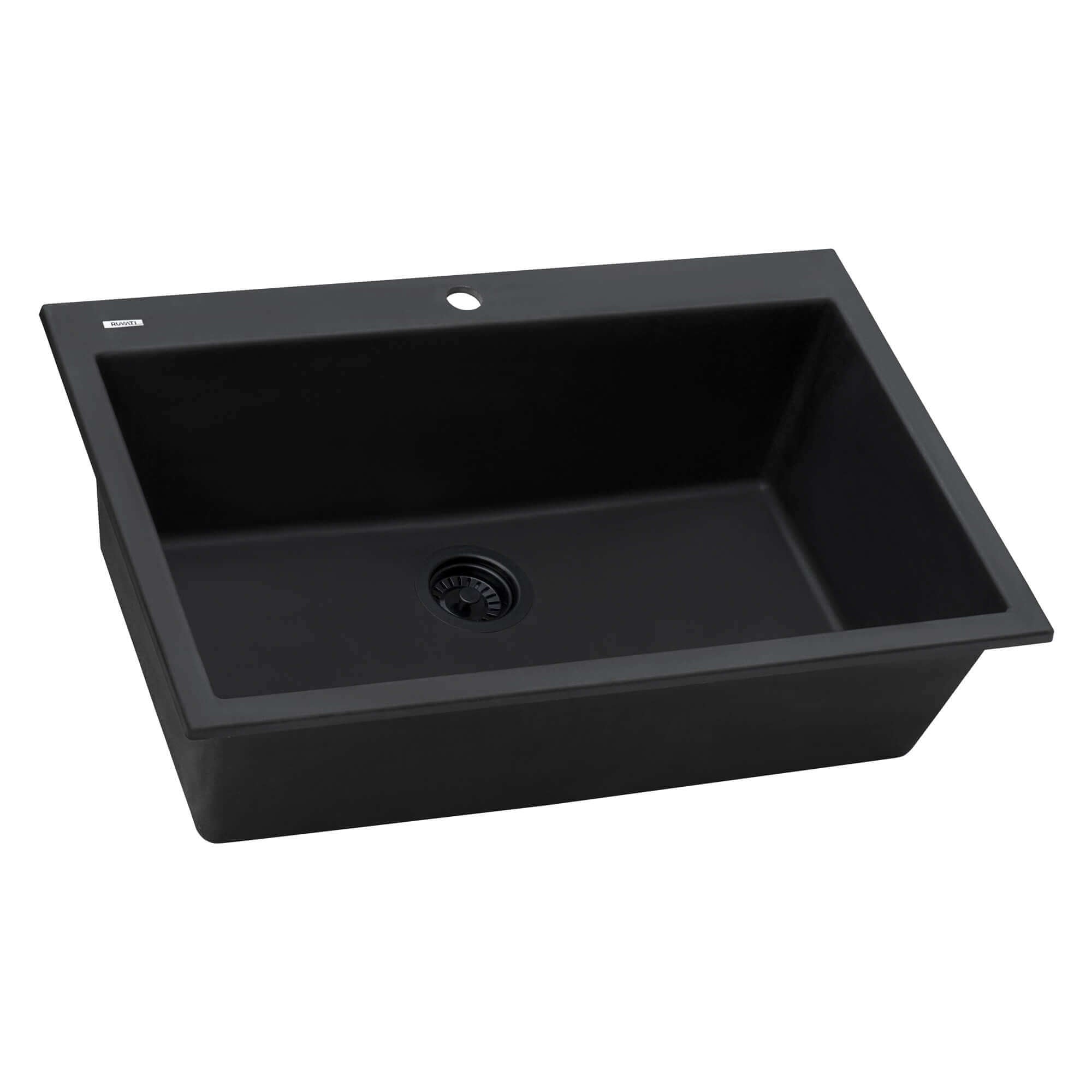 Alternate Image for Ruvati 27" Drop-in Topmount Granite Composite Kitchen Sink, Midnight Black, RVG1027BK