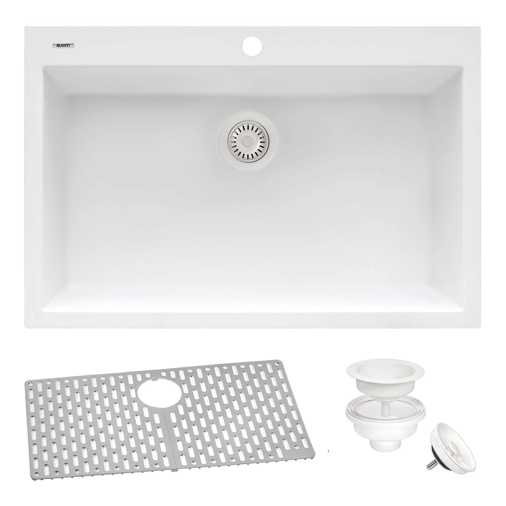 Alternate Image for Ruvati 27" Drop-in Topmount Granite Composite Kitchen Sink, Arctic White, RVG1027WH