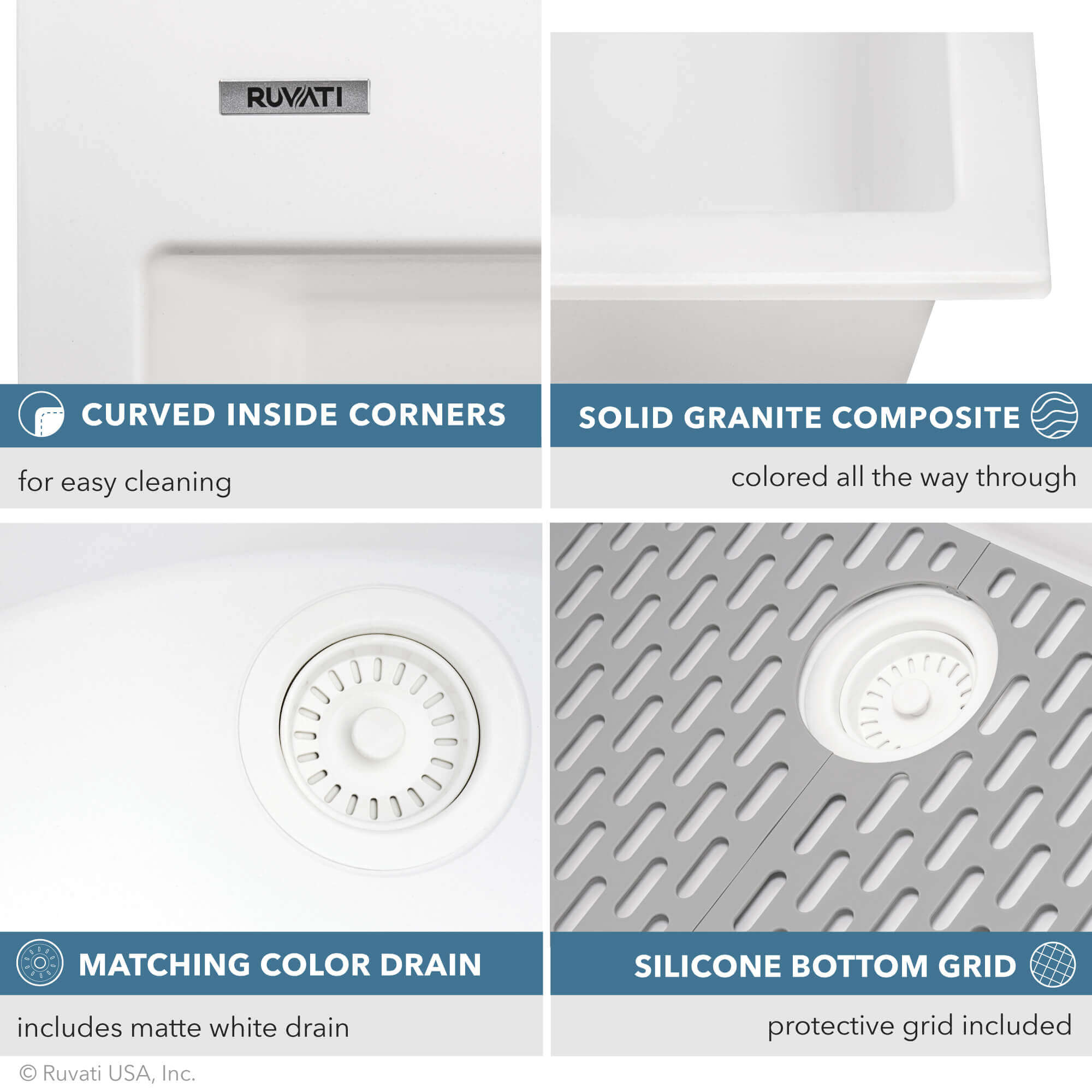 Alternate Image for Ruvati 27" Drop-in Topmount Granite Composite Kitchen Sink, Arctic White, RVG1027WH