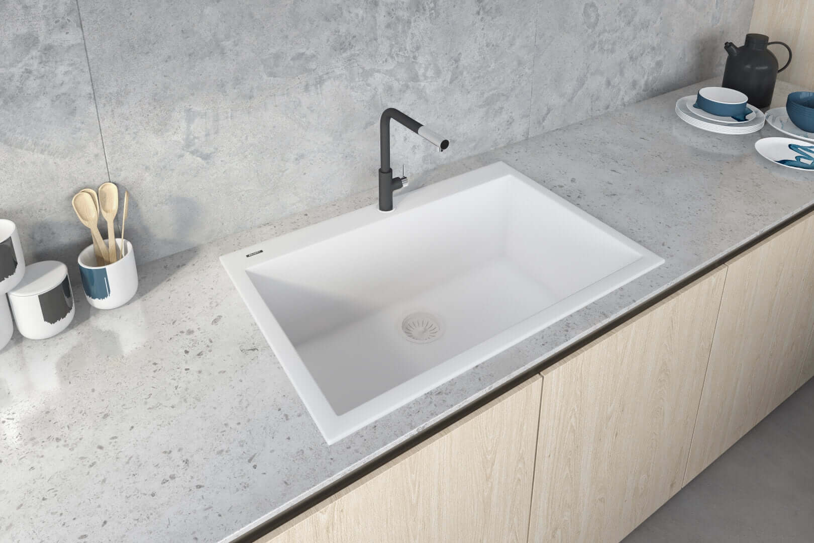 Alternate Image for Ruvati 27" Drop-in Topmount Granite Composite Kitchen Sink, Arctic White, RVG1027WH