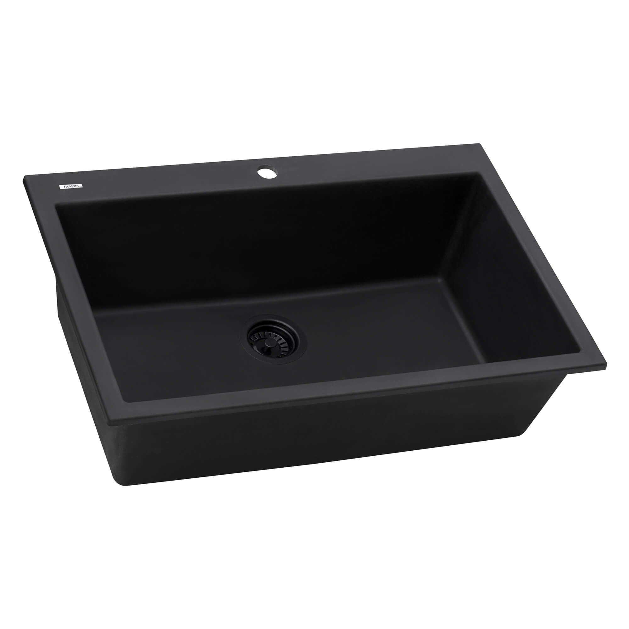 Alternate Image for Ruvati epiGranite 30" Drop-in Topmount Granite Composite Kitchen Sink, Midnight Black, RVG1030BK