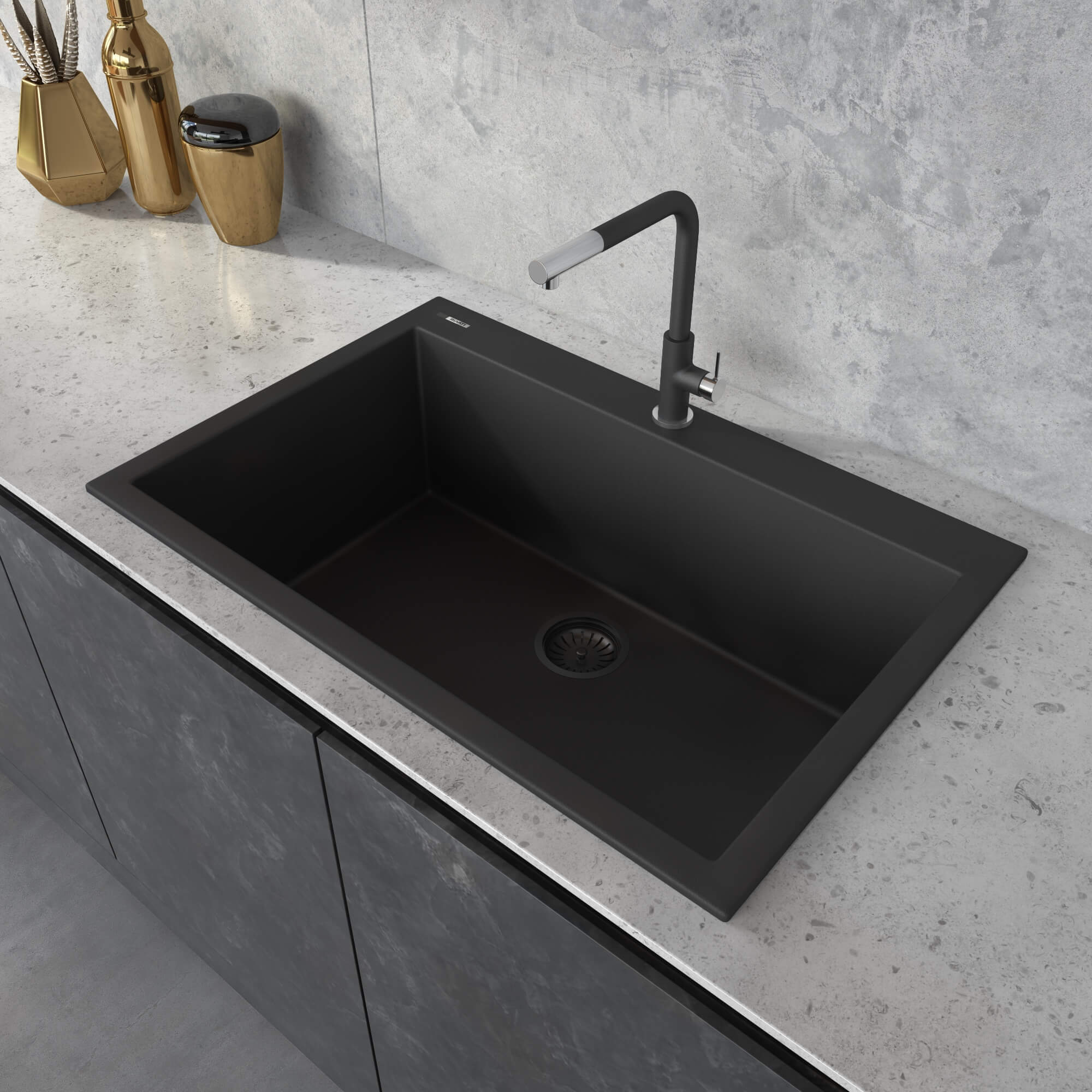 Alternate Image for Ruvati epiGranite 30" Drop-in Topmount Granite Composite Kitchen Sink, Midnight Black, RVG1030BK