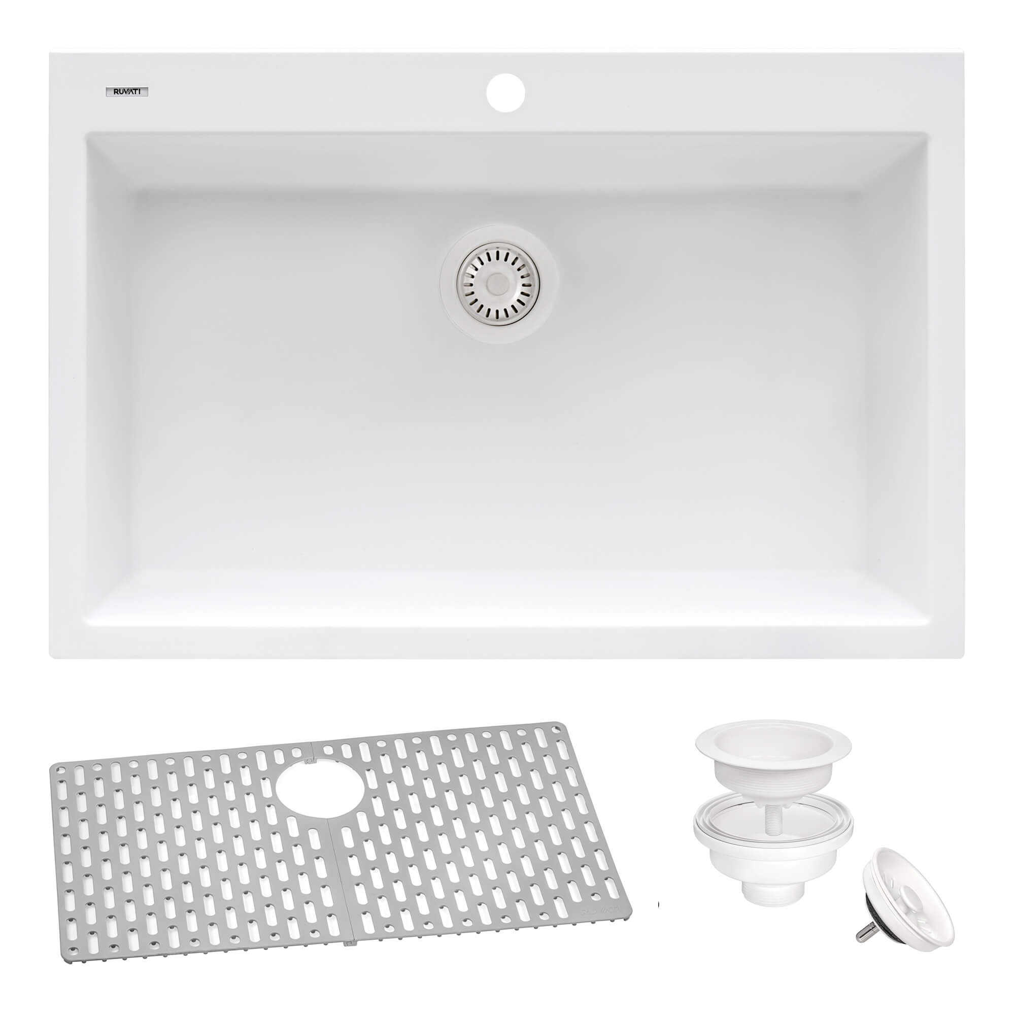 Alternate Image for Ruvati epiGranite 30" Drop-in Topmount Granite Composite Kitchen Sink, Arctic White, RVG1030WH