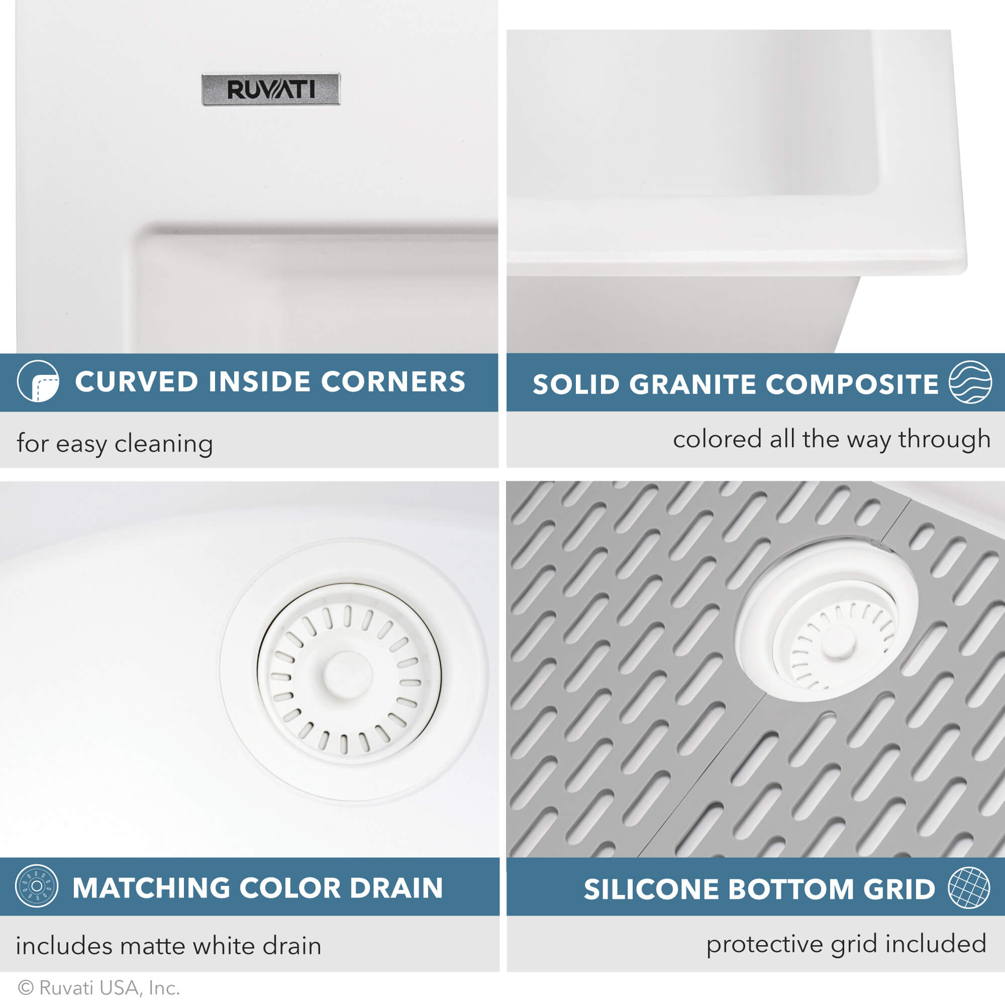 Alternate Image for Ruvati epiGranite 30" Drop-in Topmount Granite Composite Kitchen Sink, Arctic White, RVG1030WH