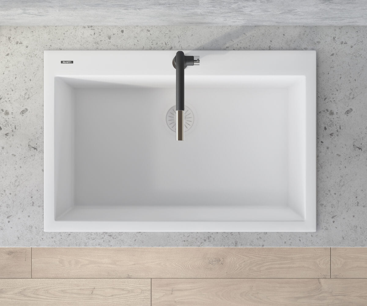 Alternate Image for Ruvati epiGranite 30" Drop-in Topmount Granite Composite Kitchen Sink, Arctic White, RVG1030WH