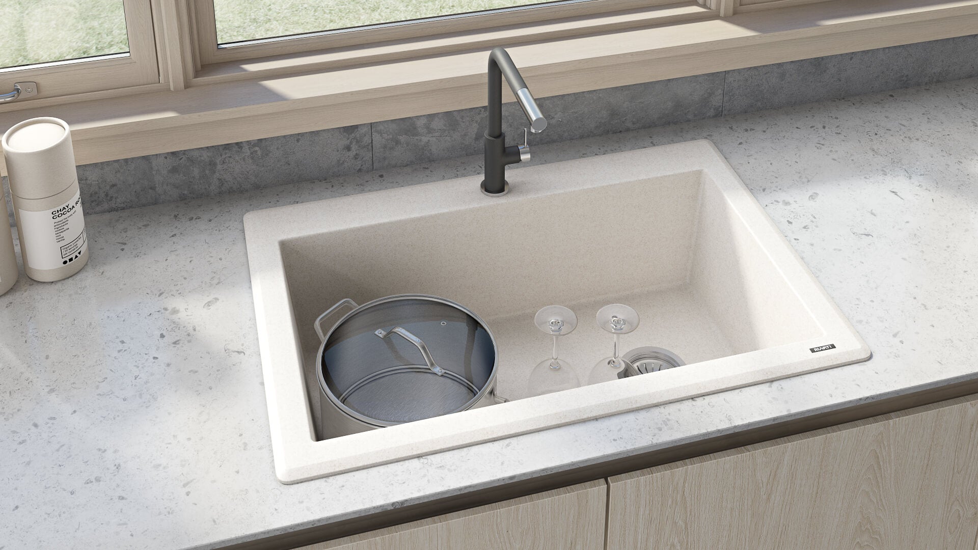 Alternate Image for Ruvati epiGranite 33" Drop-in Topmount Granite Composite Kitchen Sink, Caribbean Sand, RVG1033CS