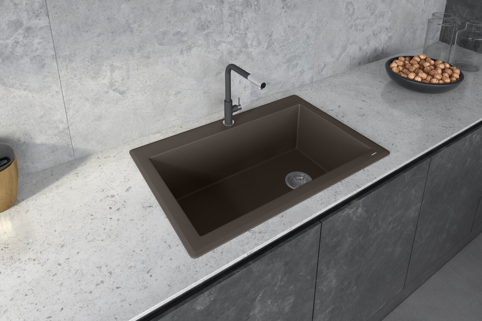 Alternate Image for Ruvati epiGranite 33" Drop-in Topmount Granite Composite Kitchen Sink, Espresso / Coffee Brown, RVG1033ES