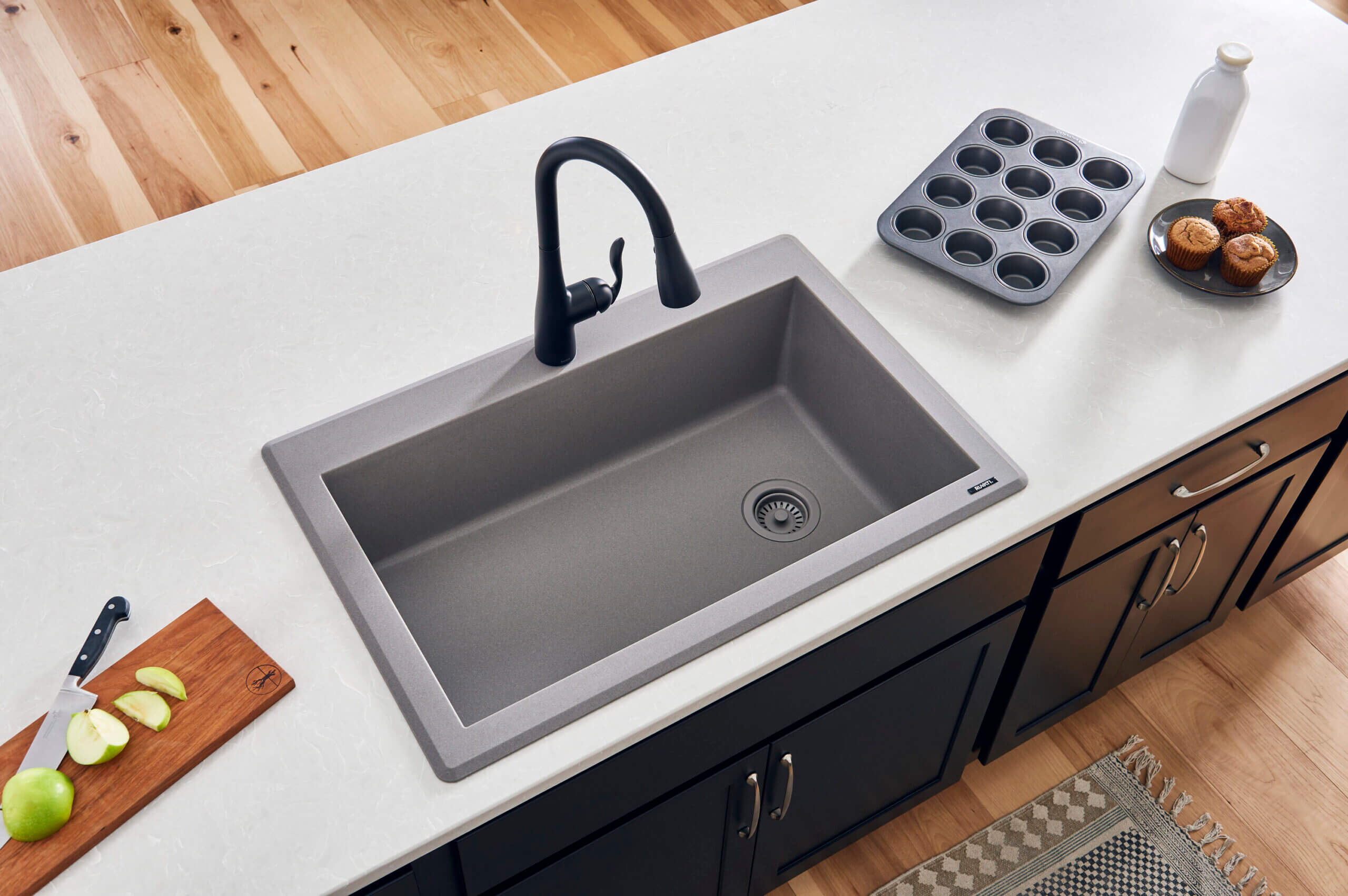 Alternate Image for Ruvati epiGranite 33" Drop-in Topmount Granite Composite Kitchen Sink, Urban Gray, RVG1033GR