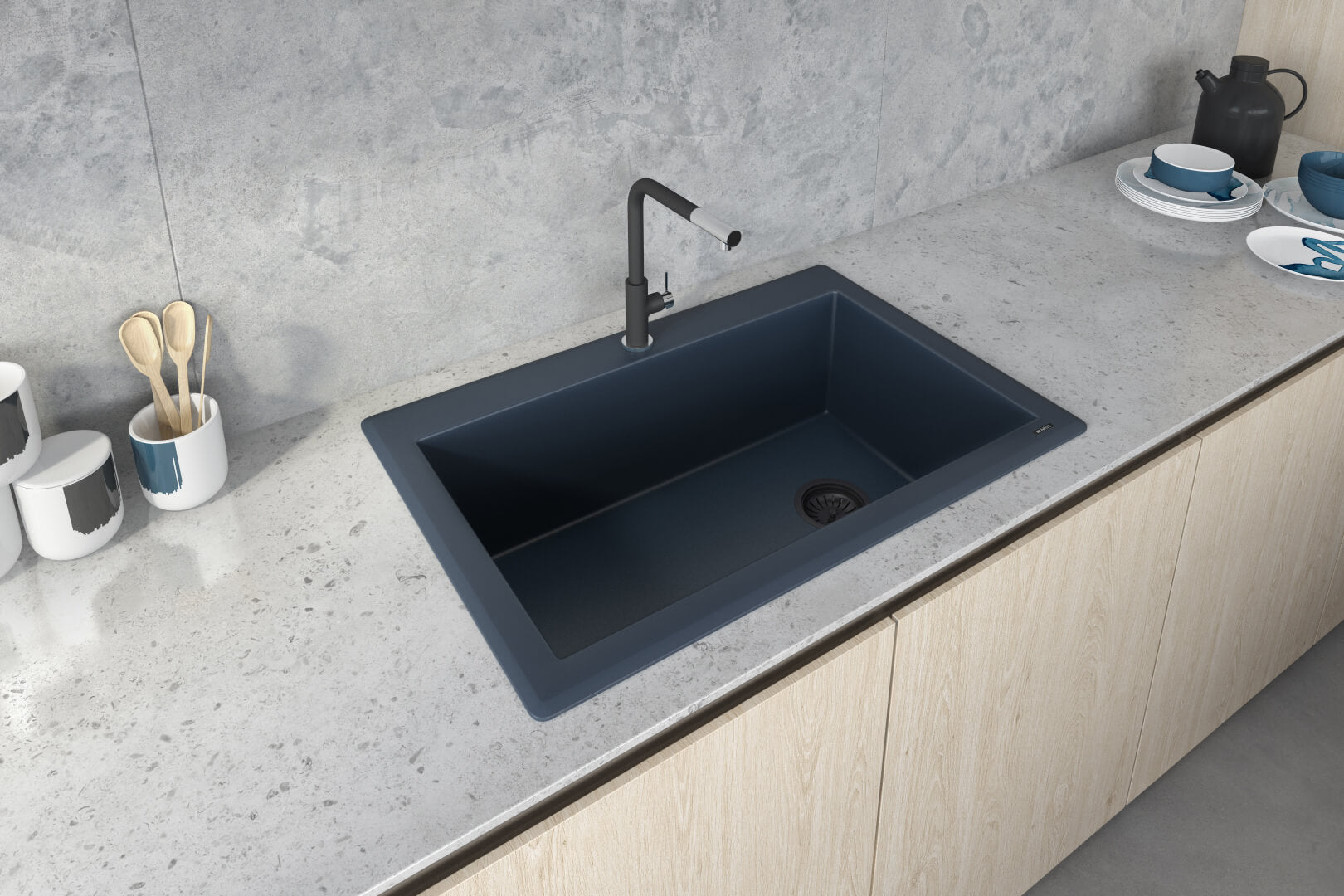 Alternate Image for Ruvati epiGranite 33" Drop-in Topmount Granite Composite Kitchen Sink, Catalina Blue, RVG1033LU