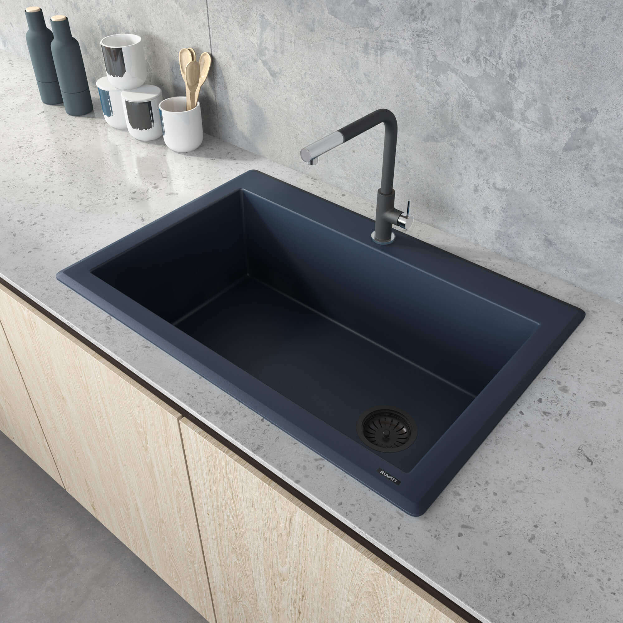Alternate Image for Ruvati epiGranite 33" Drop-in Topmount Granite Composite Kitchen Sink, Catalina Blue, RVG1033LU