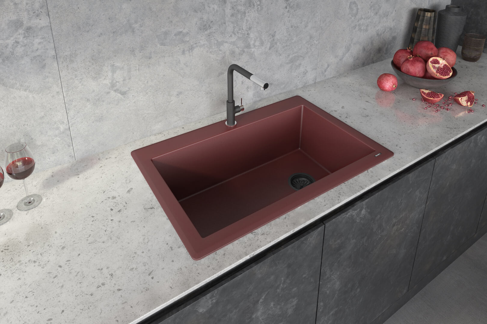 Alternate Image for Ruvati epiGranite 33" Drop-in Topmount Granite Composite Kitchen Sink, Carnelian Red, RVG1033RD