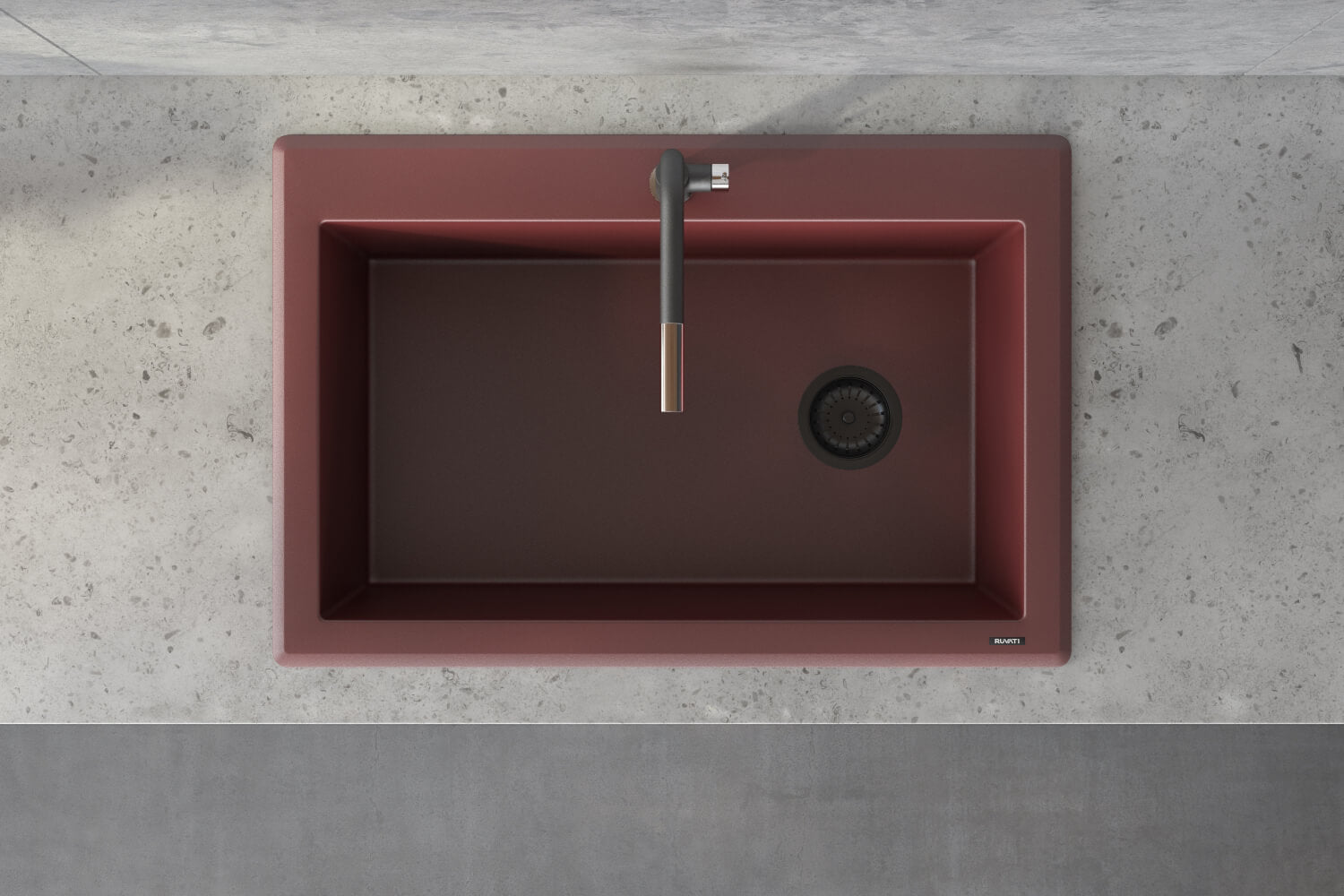 Alternate Image for Ruvati epiGranite 33" Drop-in Topmount Granite Composite Kitchen Sink, Carnelian Red, RVG1033RD