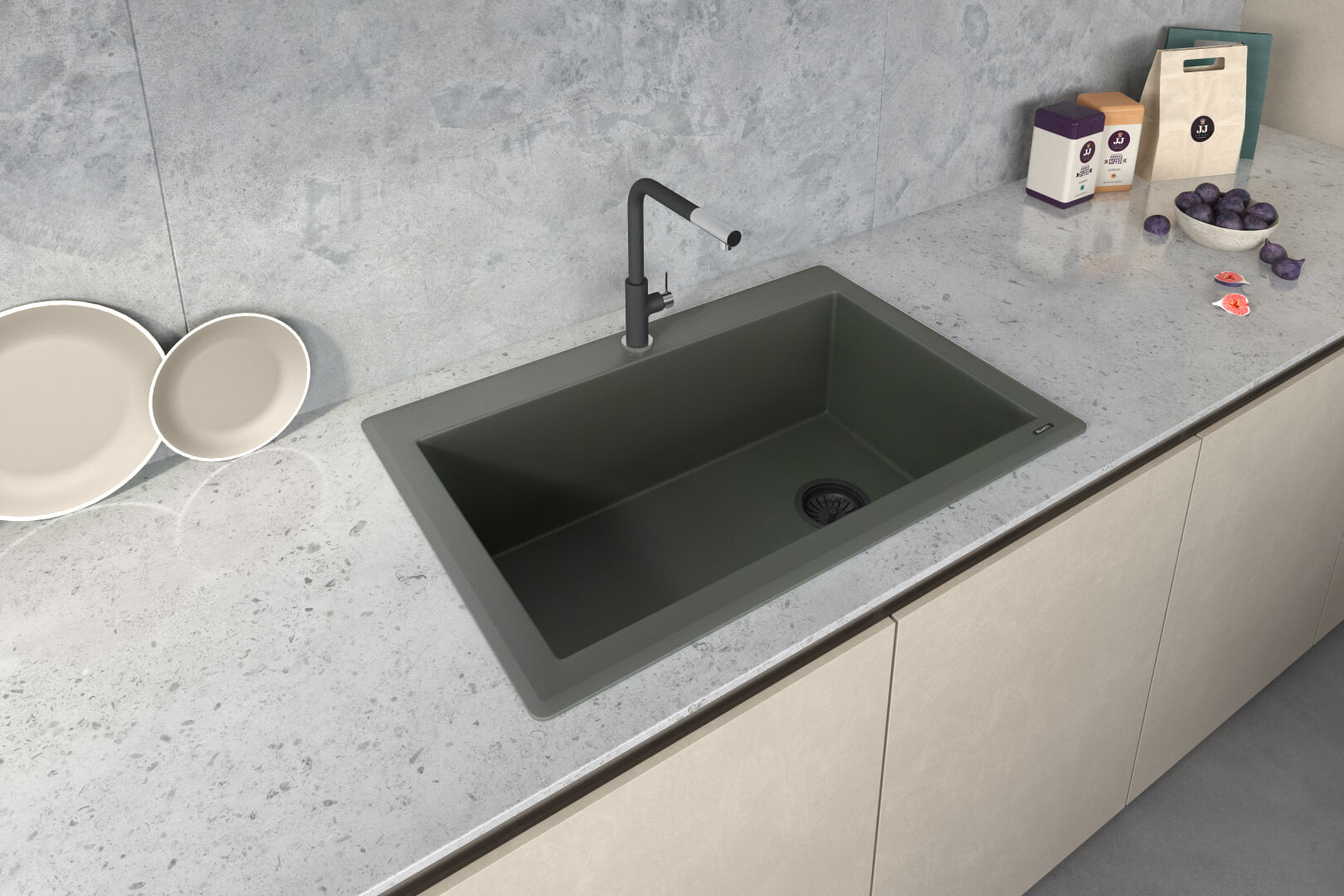 Alternate Image for Ruvati epiGranite 33" Drop-in Topmount Granite Composite Kitchen Sink, Juniper Green, RVG1033RN