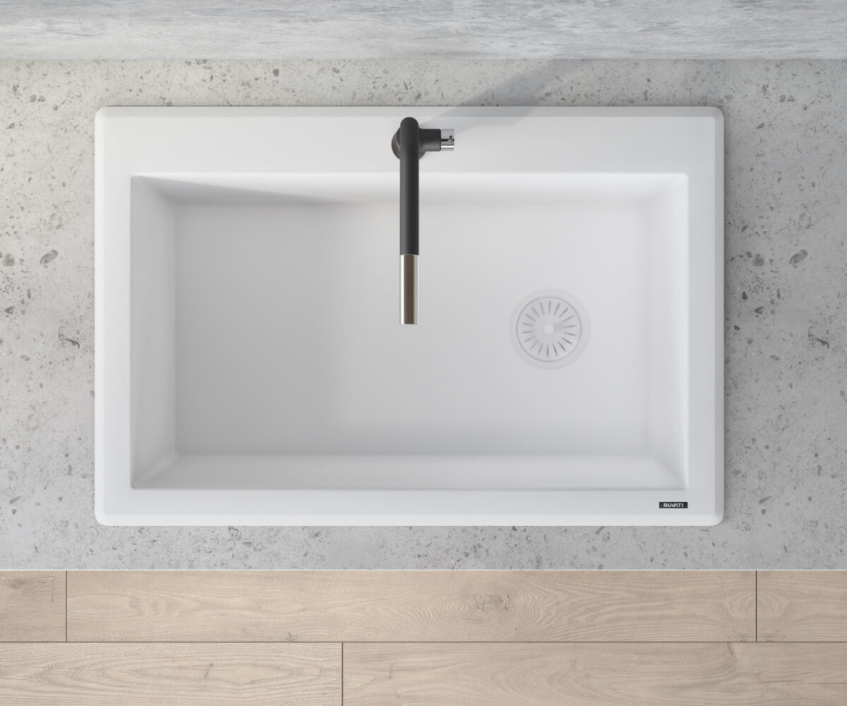 Alternate Image for Ruvati epiGranite 33" Drop-in Topmount Granite Composite Kitchen Sink, Arctic White, RVG1033WH
