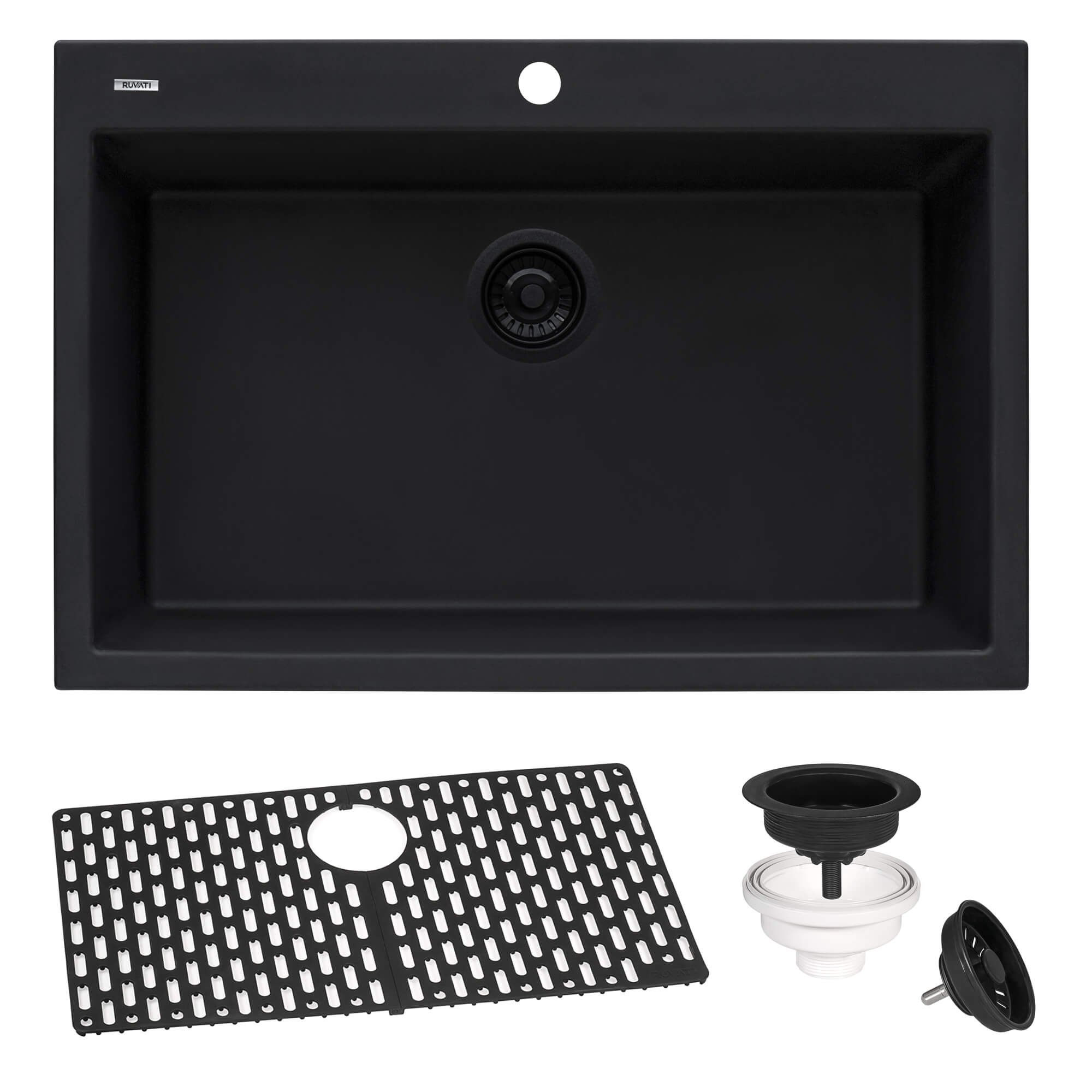 Alternative View of Ruvati epiGranite 33" Drop-in Topmount Granite Composite Kitchen Sink, Midnight Black, RVG1080BK