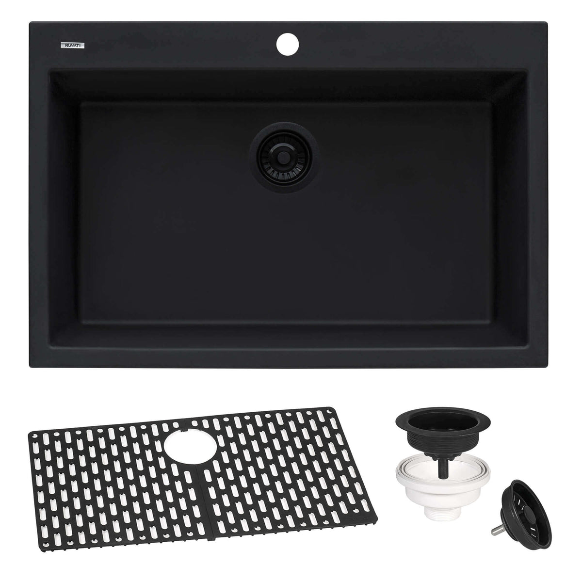 Alternate Image for Ruvati epiGranite 33" Drop-in Topmount Granite Composite Kitchen Sink, Midnight Black, RVG1080BK