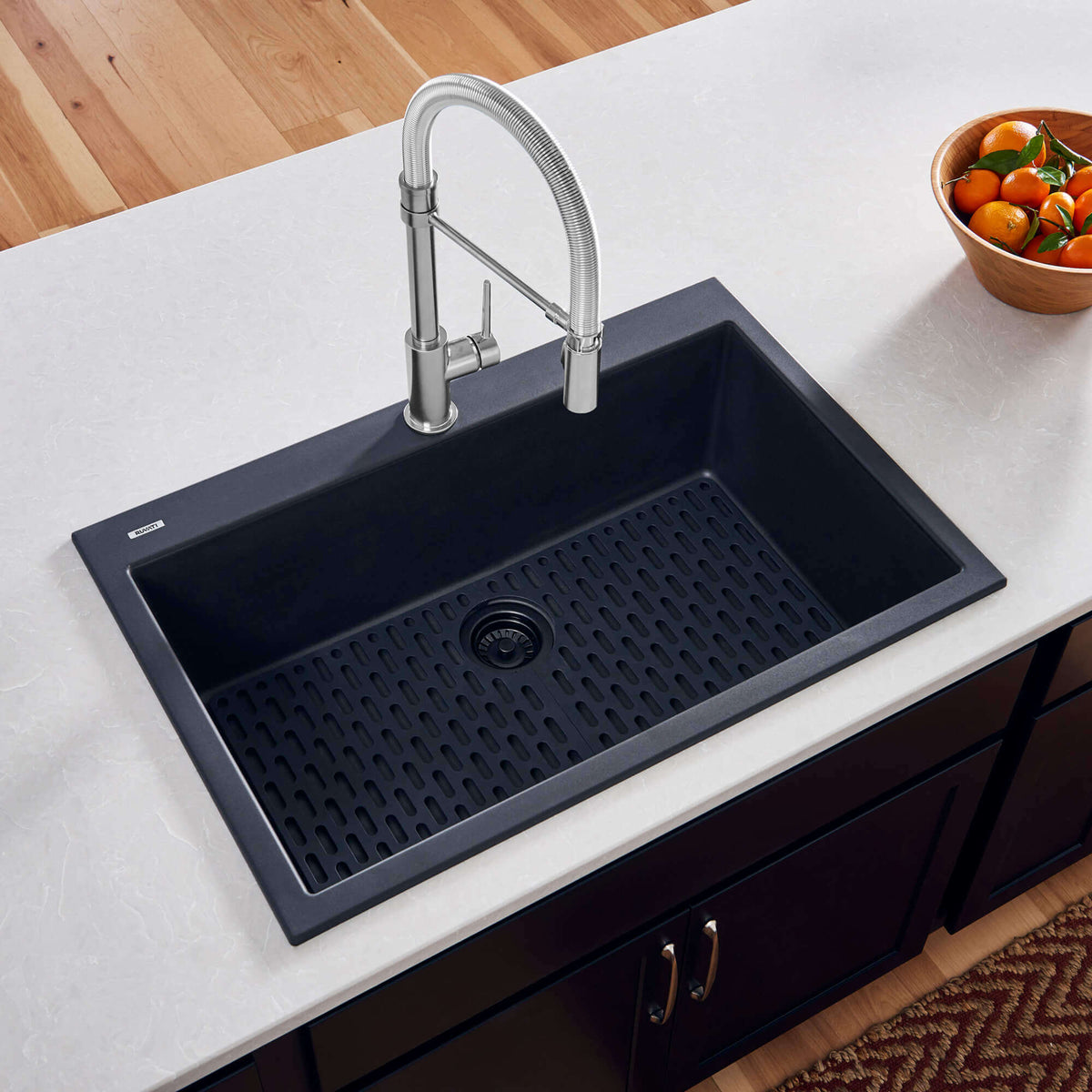 Alternate Image for Ruvati epiGranite 33" Drop-in Topmount Granite Composite Kitchen Sink, Midnight Black, RVG1080BK