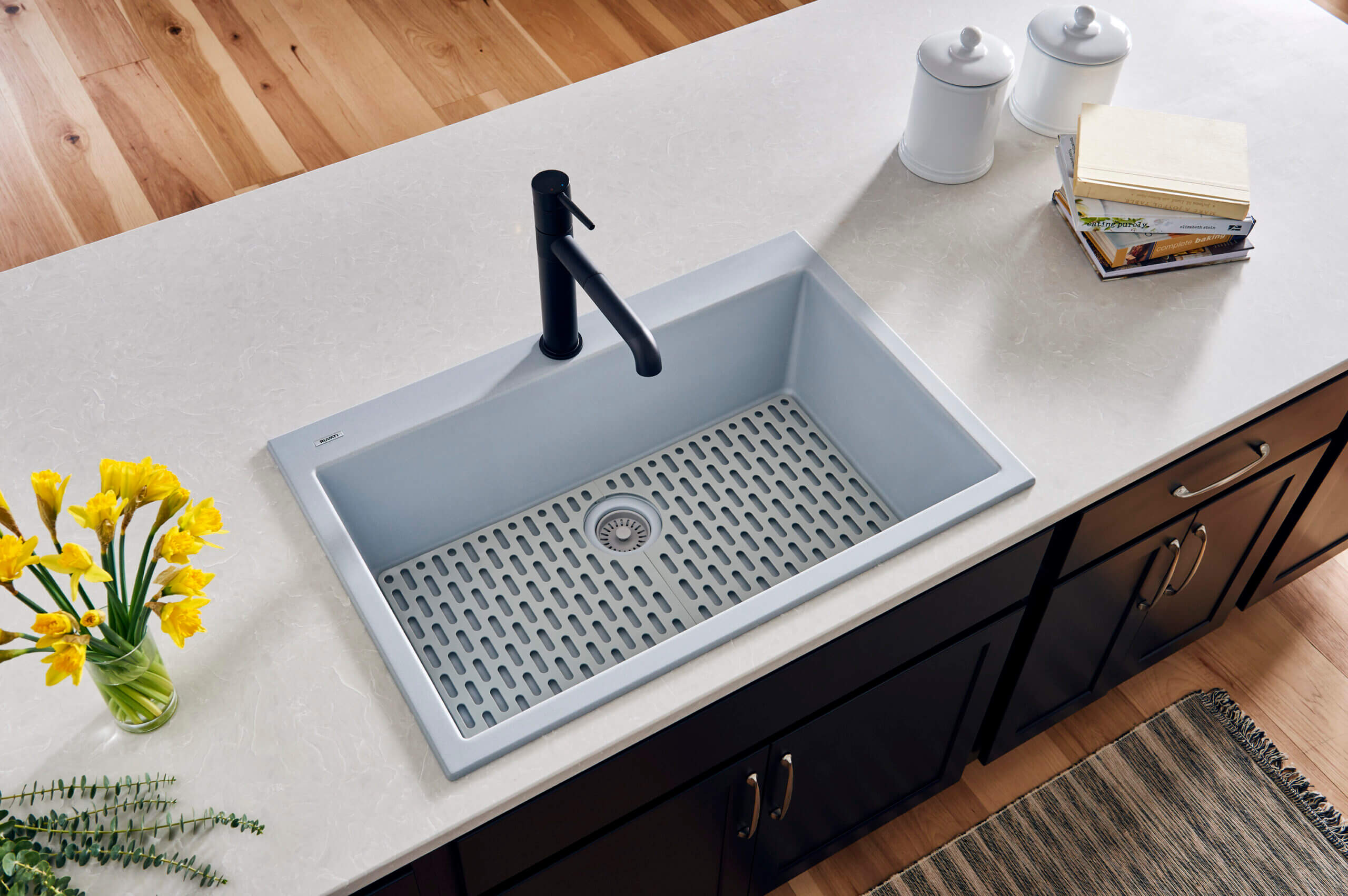 Alternate Image for Ruvati epiGranite 33" Drop-in Topmount Granite Composite Kitchen Sink, Silver Gray, RVG1080GR