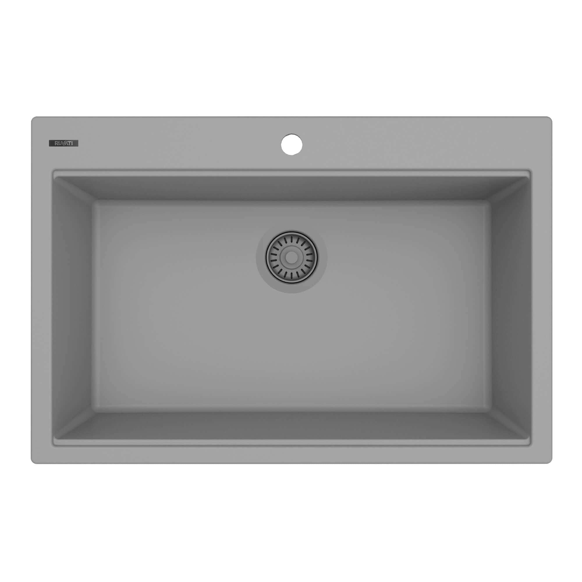Alternate Image for Ruvati 33 x 22 inch epiGranite Drop-in Topmount Granite Composite Single Bowl Kitchen Sink, Urban Gray, RVG1080UG