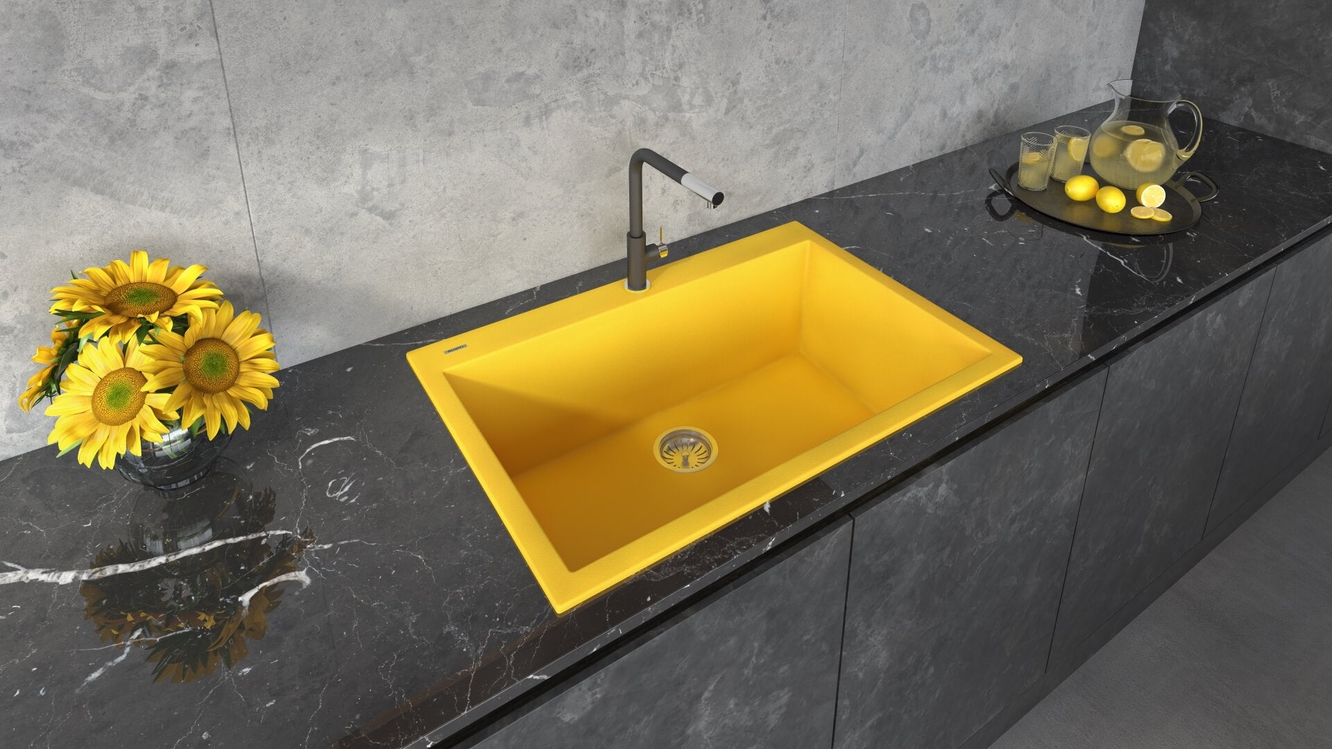 Alternate Image for Ruvati epiGranite 33" Drop-in Topmount Granite Composite Kitchen Sink, Midas Yellow, RVG1080YL