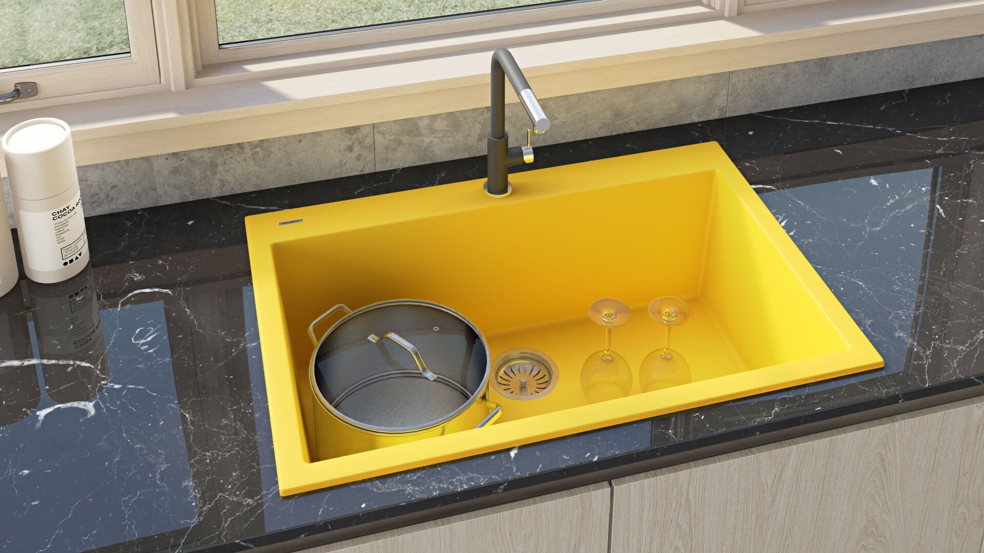 Alternate Image for Ruvati epiGranite 33" Drop-in Topmount Granite Composite Kitchen Sink, Midas Yellow, RVG1080YL