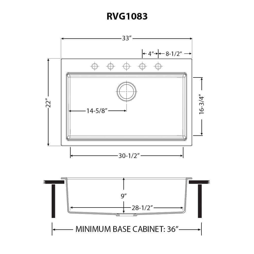 Ruvati epiGranite 33" Drop In Granite Composite Workstation Kitchen Sink, Midnight Black, RVG1083BK Product Image