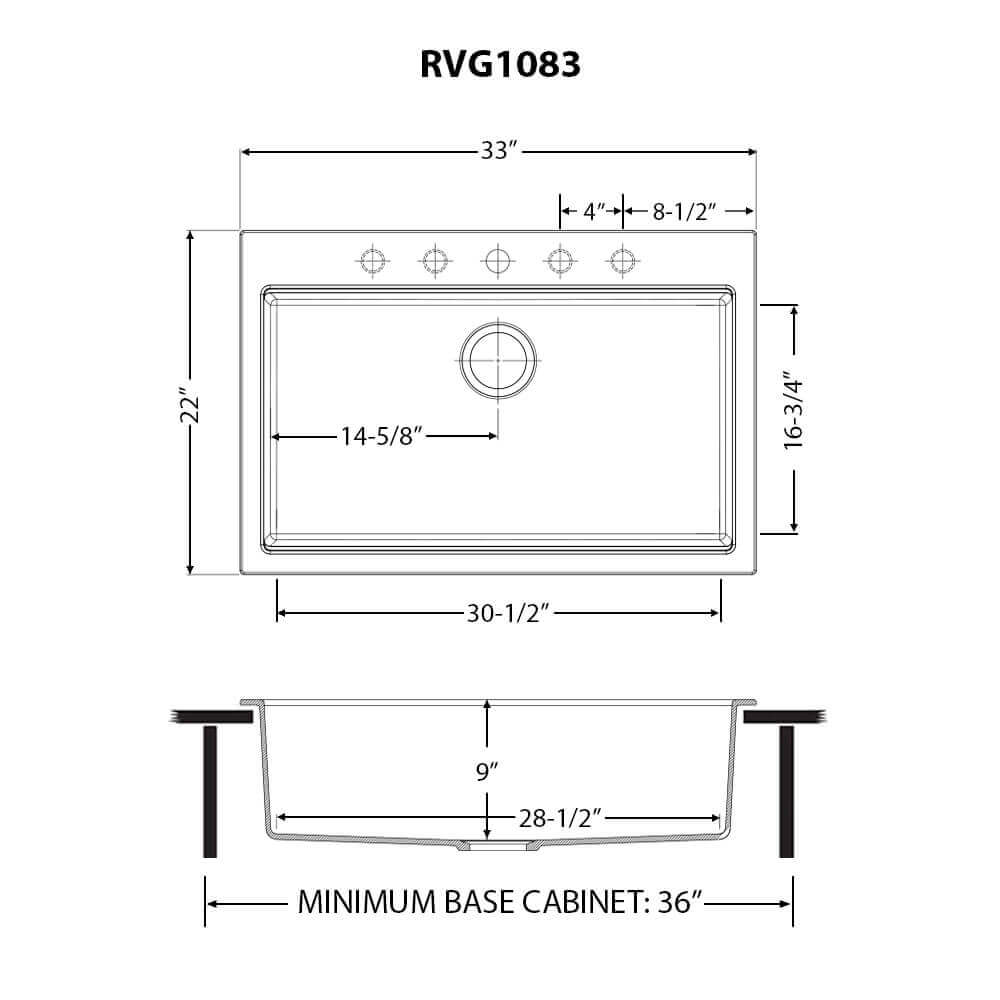 Ruvati epiGranite 33" Drop In Granite Composite Workstation Kitchen Sink, Midnight Black, RVG1083BK Product Image