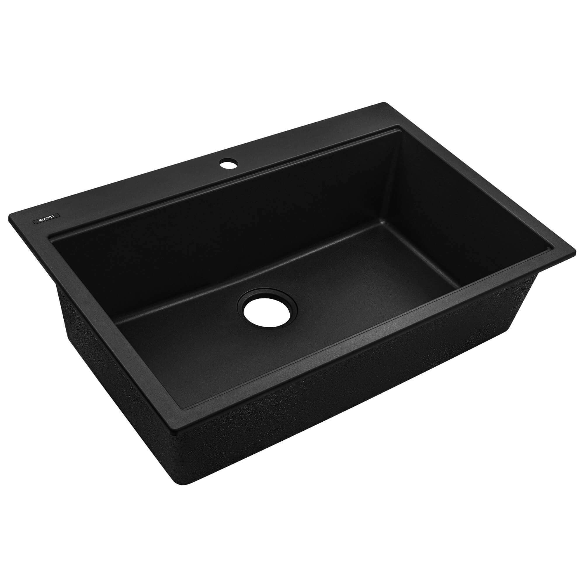 Ruvati epiGranite 33" Drop In Granite Composite Workstation Kitchen Sink, Midnight Black, RVG1083BK Product Image