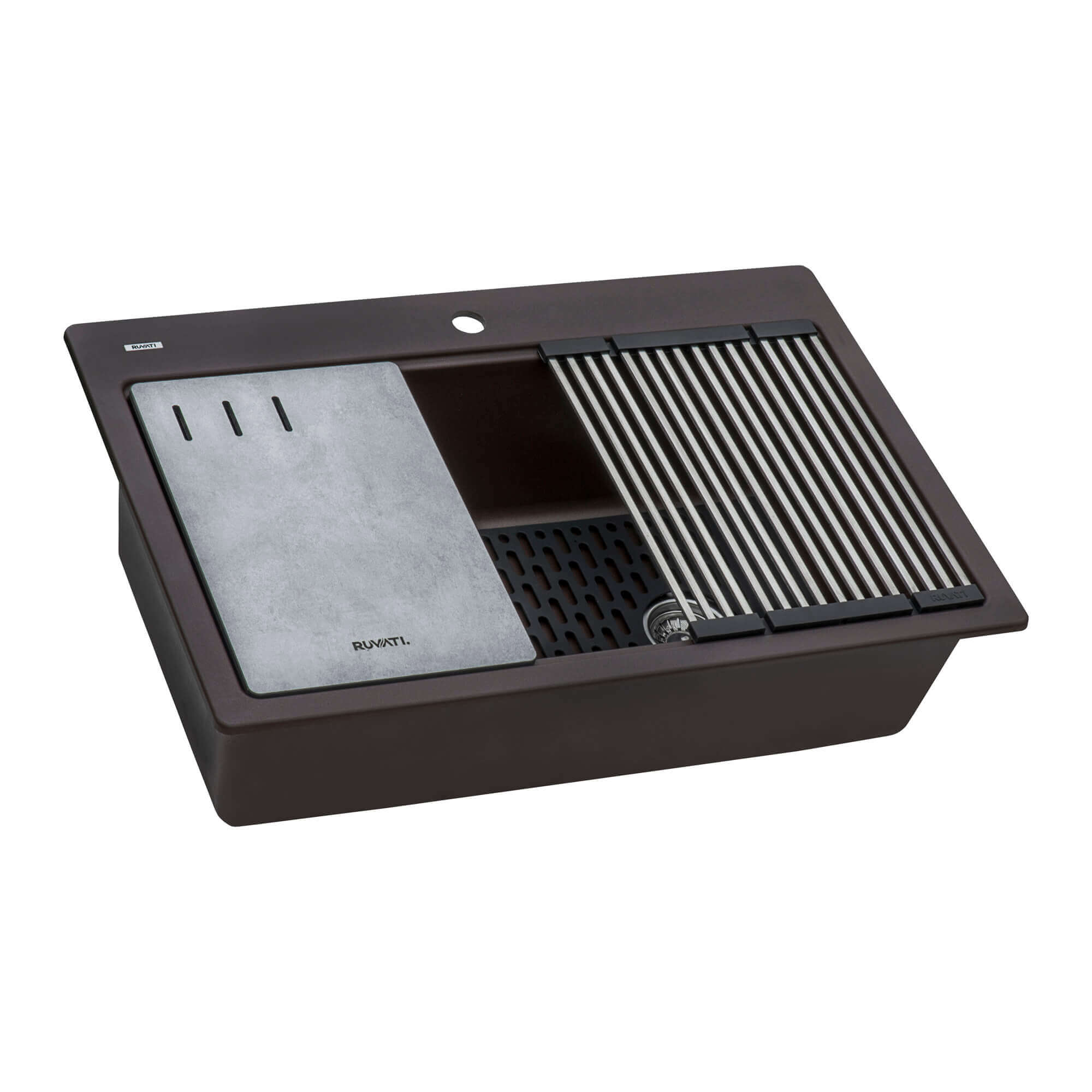 Alternate Image for Ruvati epiStage 33" Drop-in Topmount Granite Composite Workstation Kitchen Sink, Espresso, RVG1302ES