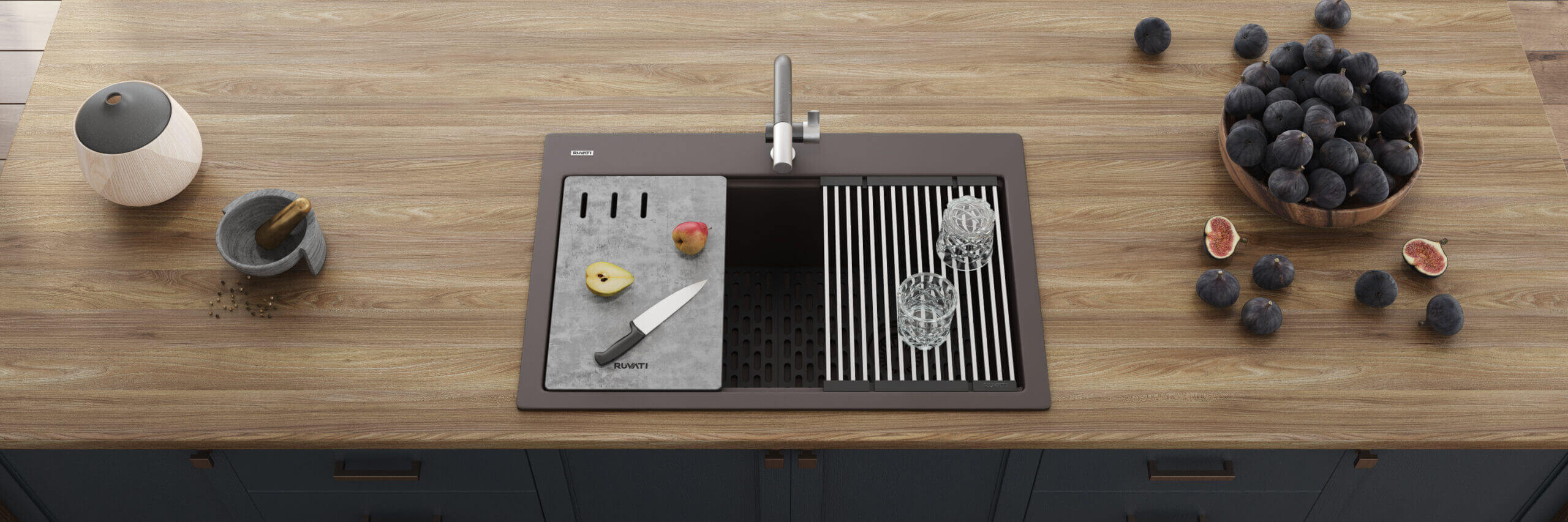 Alternate Image for Ruvati epiStage 33" Drop-in Topmount Granite Composite Workstation Kitchen Sink, Espresso, RVG1302ES