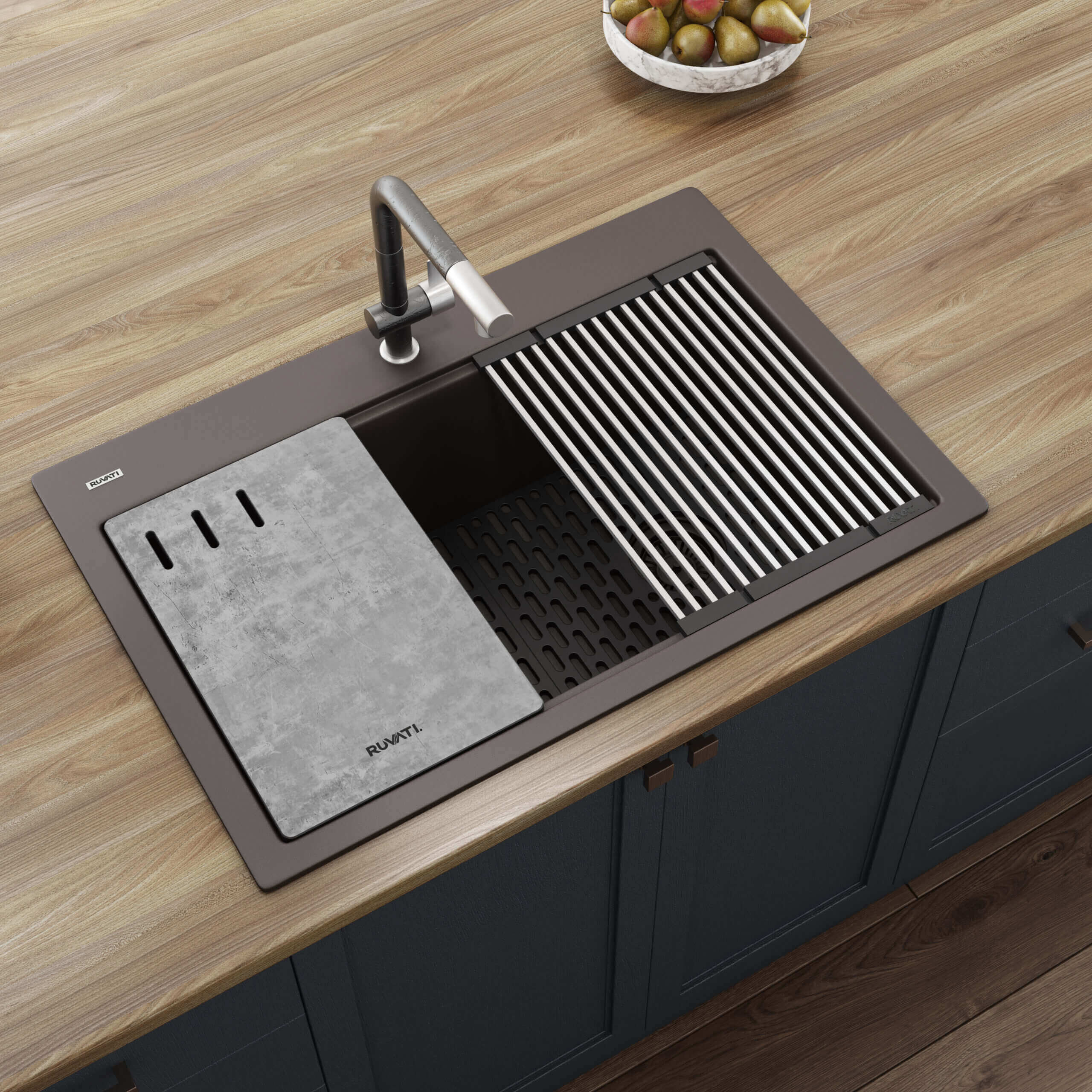 Alternate Image for Ruvati epiStage 33" Drop-in Topmount Granite Composite Workstation Kitchen Sink, Espresso, RVG1302ES