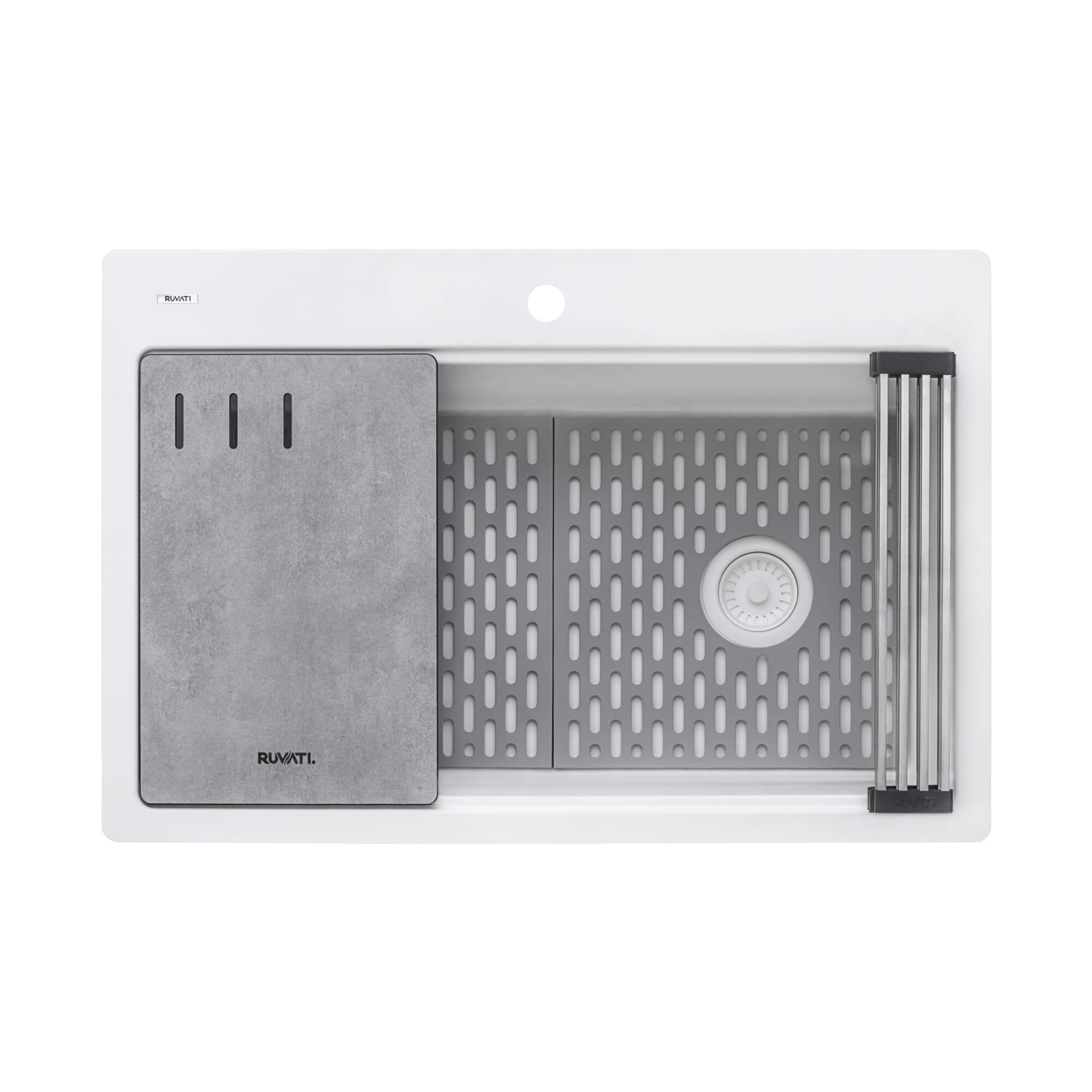 Alternate Image for Ruvati epiStage 33" Drop-in Topmount Granite Composite Workstation Kitchen Sink, Arctic White, RVG1302WH