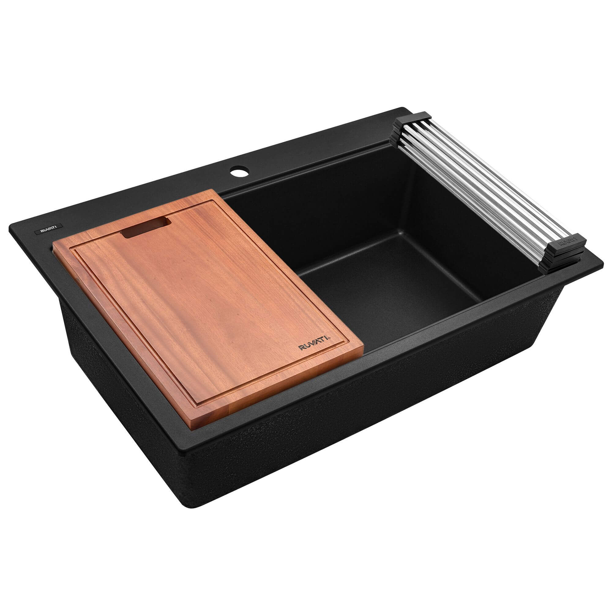 Ruvati epiGranite 33" Drop In Granite Composite Workstation Kitchen Sink, Midnight Black, RVG1303BK Product Image