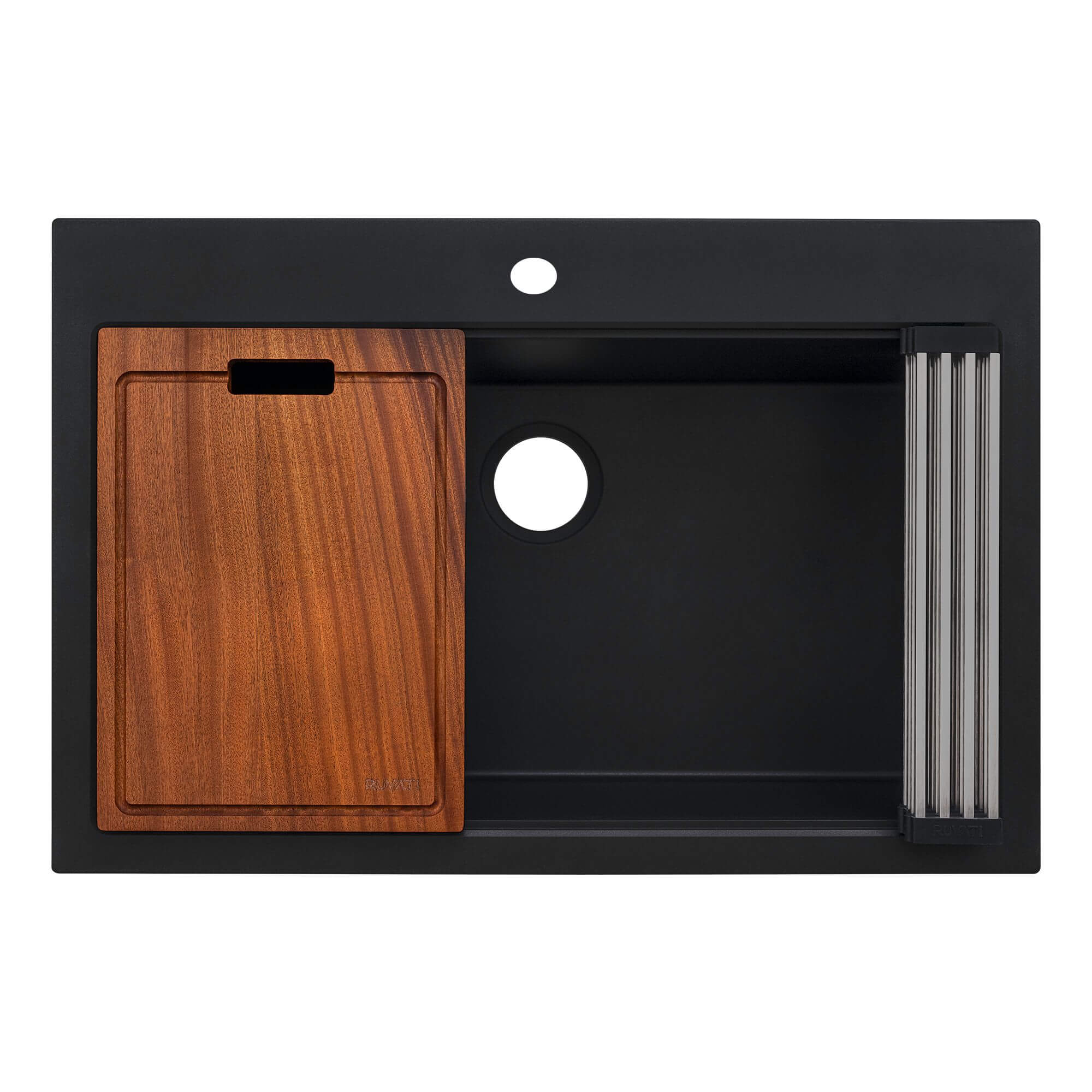 Ruvati epiGranite 33" Drop In Granite Composite Workstation Kitchen Sink, Midnight Black, RVG1303BK Product Image