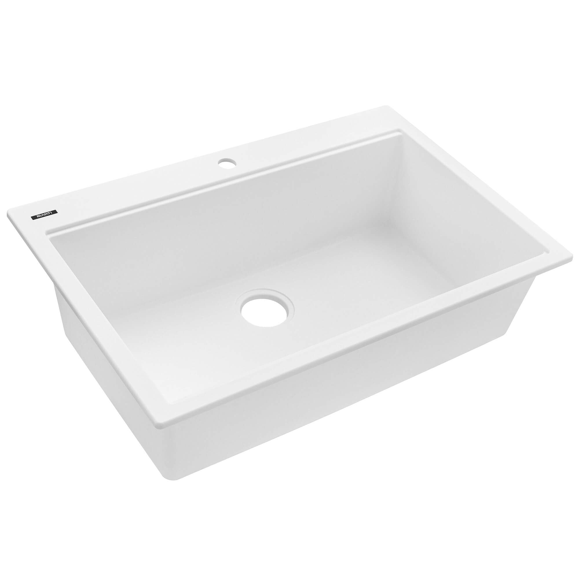 Ruvati epiGranite 33" Drop In Granite Composite Workstation Kitchen Sink, Arctic White Matte, RVG1303WH Product Image