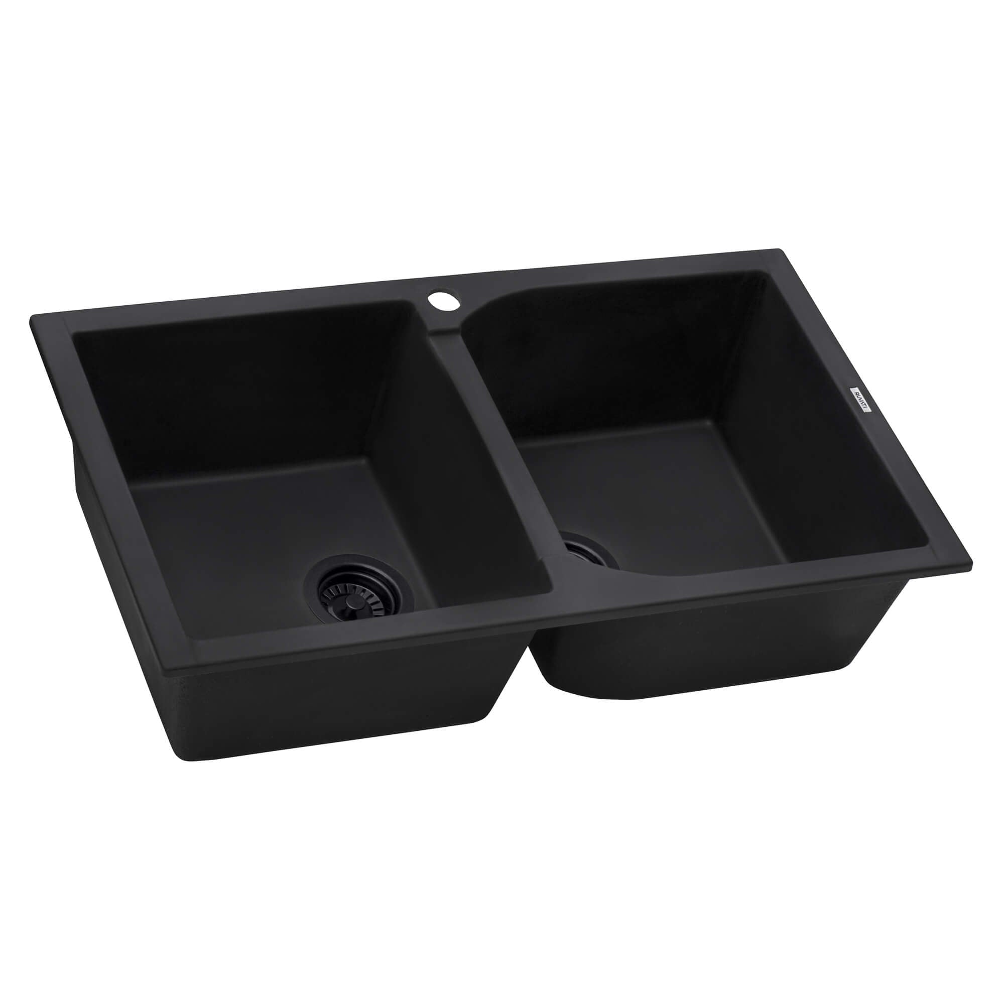 Alternative View of Ruvati epiGranite 34" Dual-Mount Granite Composite Kitchen Sink, 50/50 Double Bowl, Midnight Black, RVG1319BK