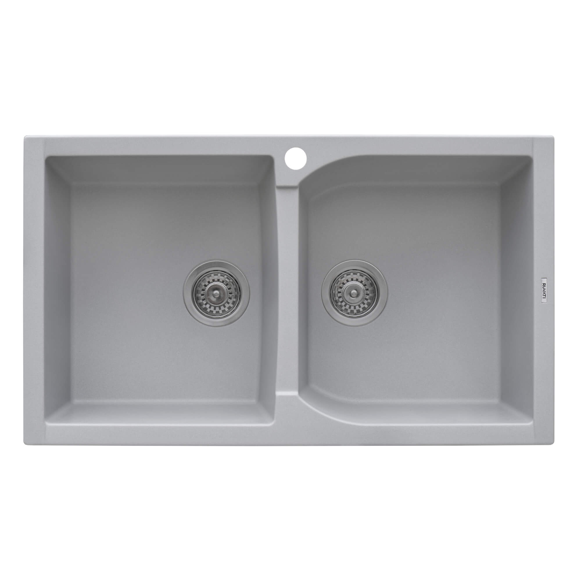 Alternative View of Ruvati epiGranite 34" Dual-Mount Granite Composite Kitchen Sink, 50/50 Double Bowl, Silver Gray, RVG1319GR