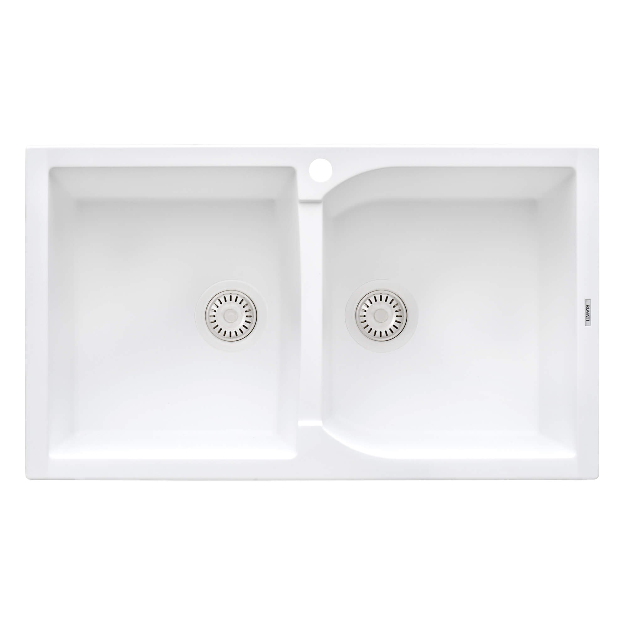 Alternate Image for Ruvati epiGranite 34" Dual-Mount Granite Composite Kitchen Sink, 50/50 Double Bowl, Arctic White, RVG1319WH