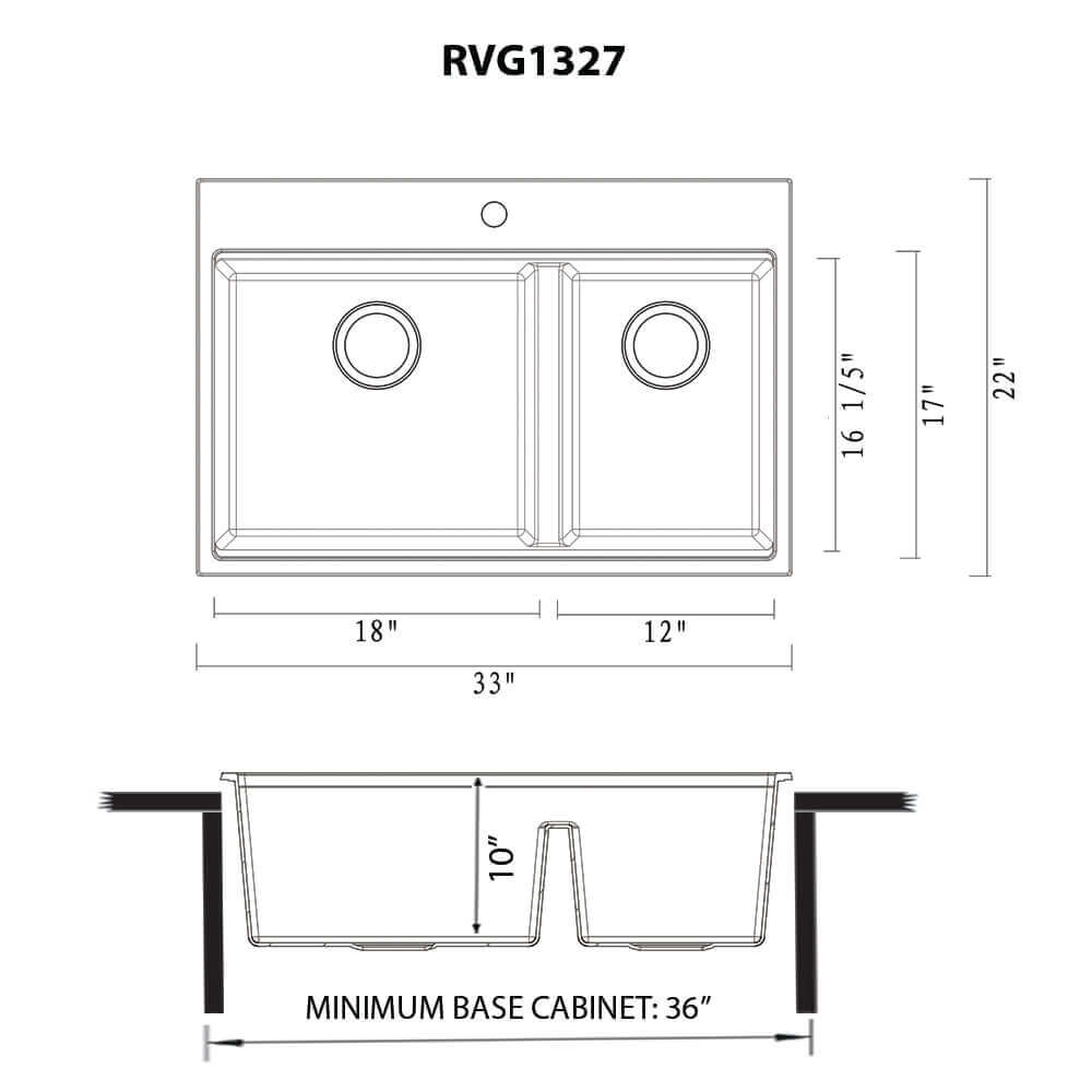 Alternate Image for Ruvati 33-inch epiRock Workstation Charcoal Black Double Bowl Topmount Kitchen Sink, Composite, RVG1327CK
